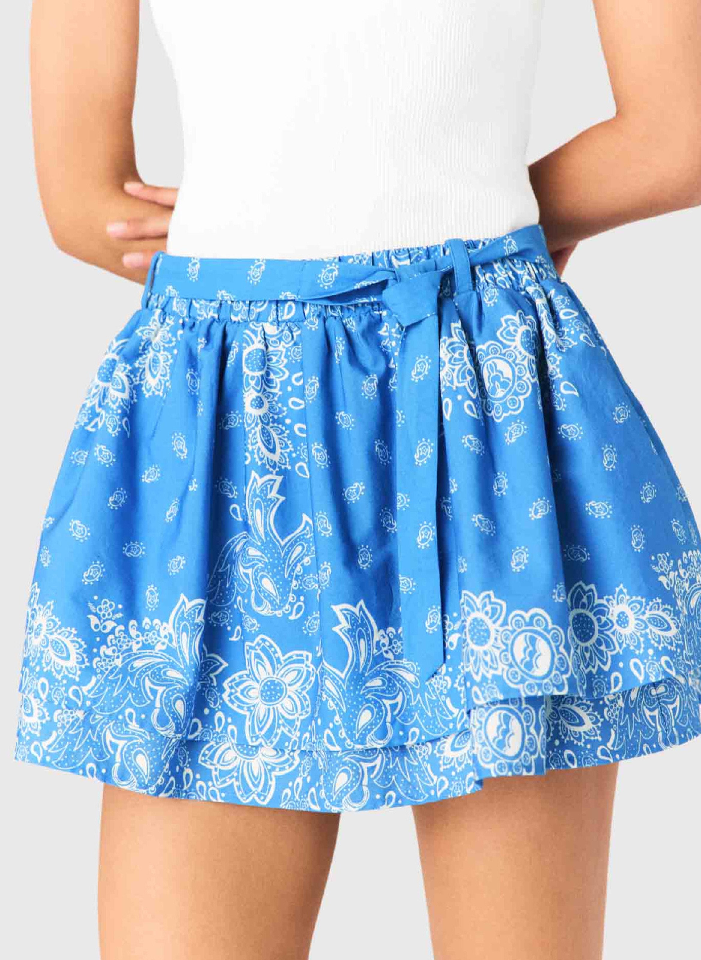 Jupe courte évasée en coton MAJE Bleu