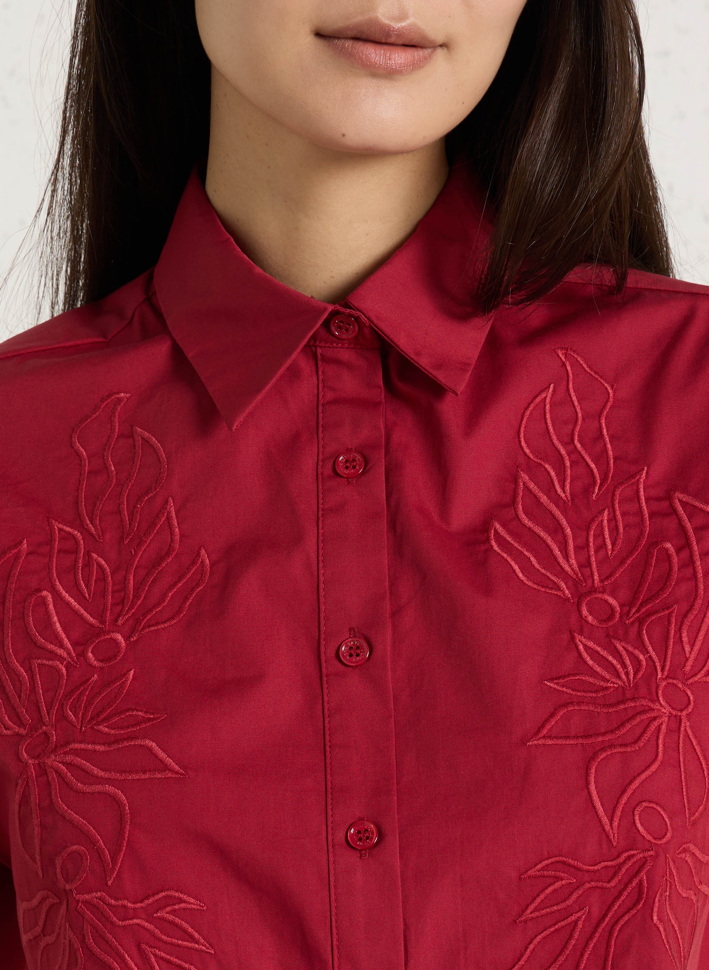 Chemise oversize col classique en coton brodé LA PETITE ETOILE Rouge