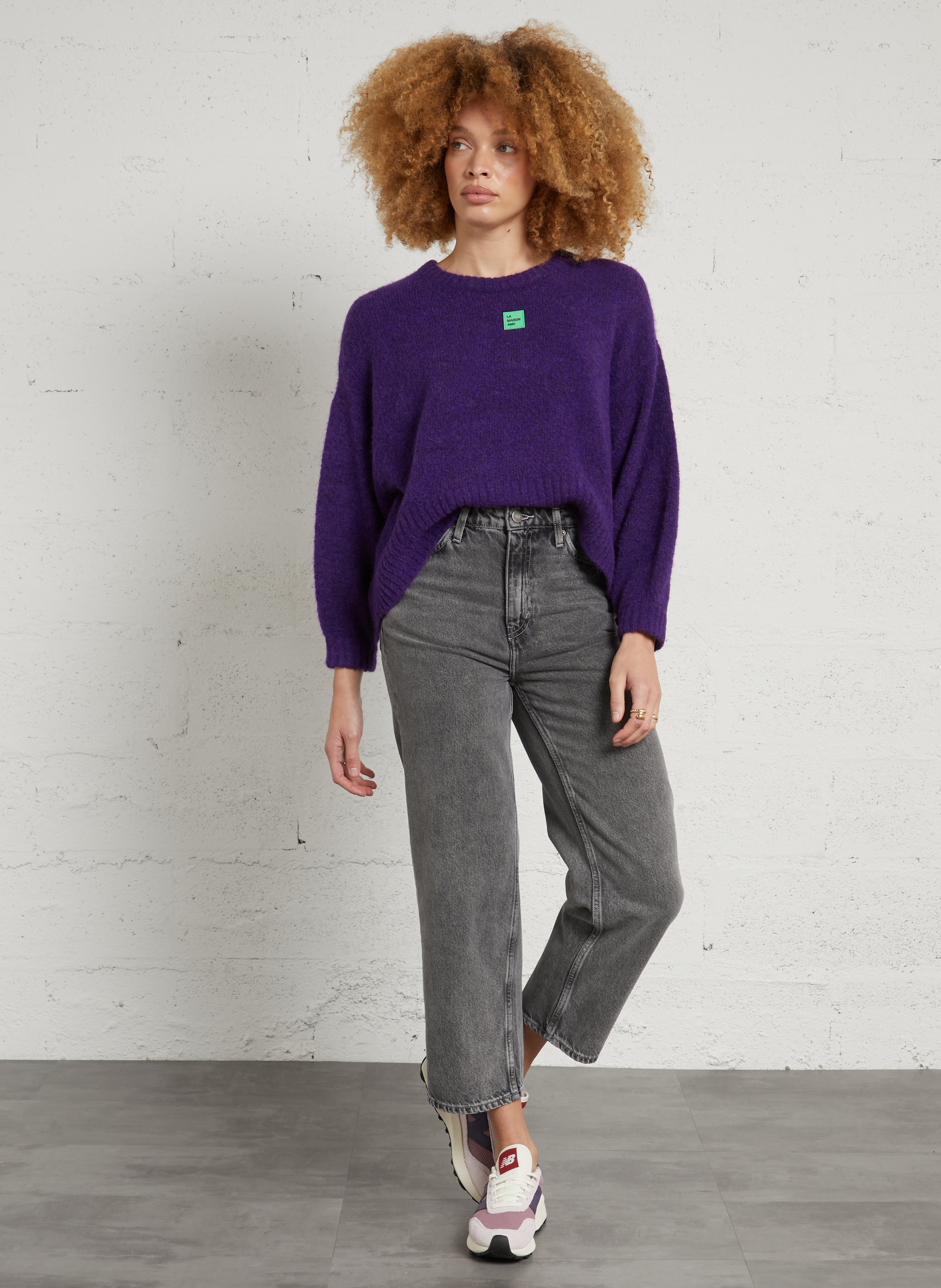 Pull oversize col rond en maille AMERICAN VINTAGE Violet