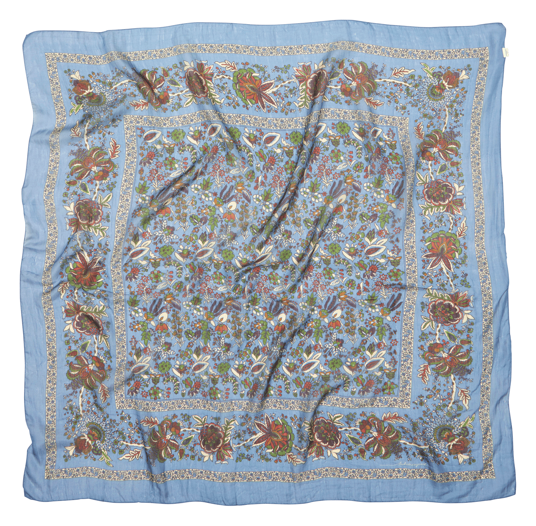 Foulard carré imprimé floral en soie BECKSONDERGAARD Bleu