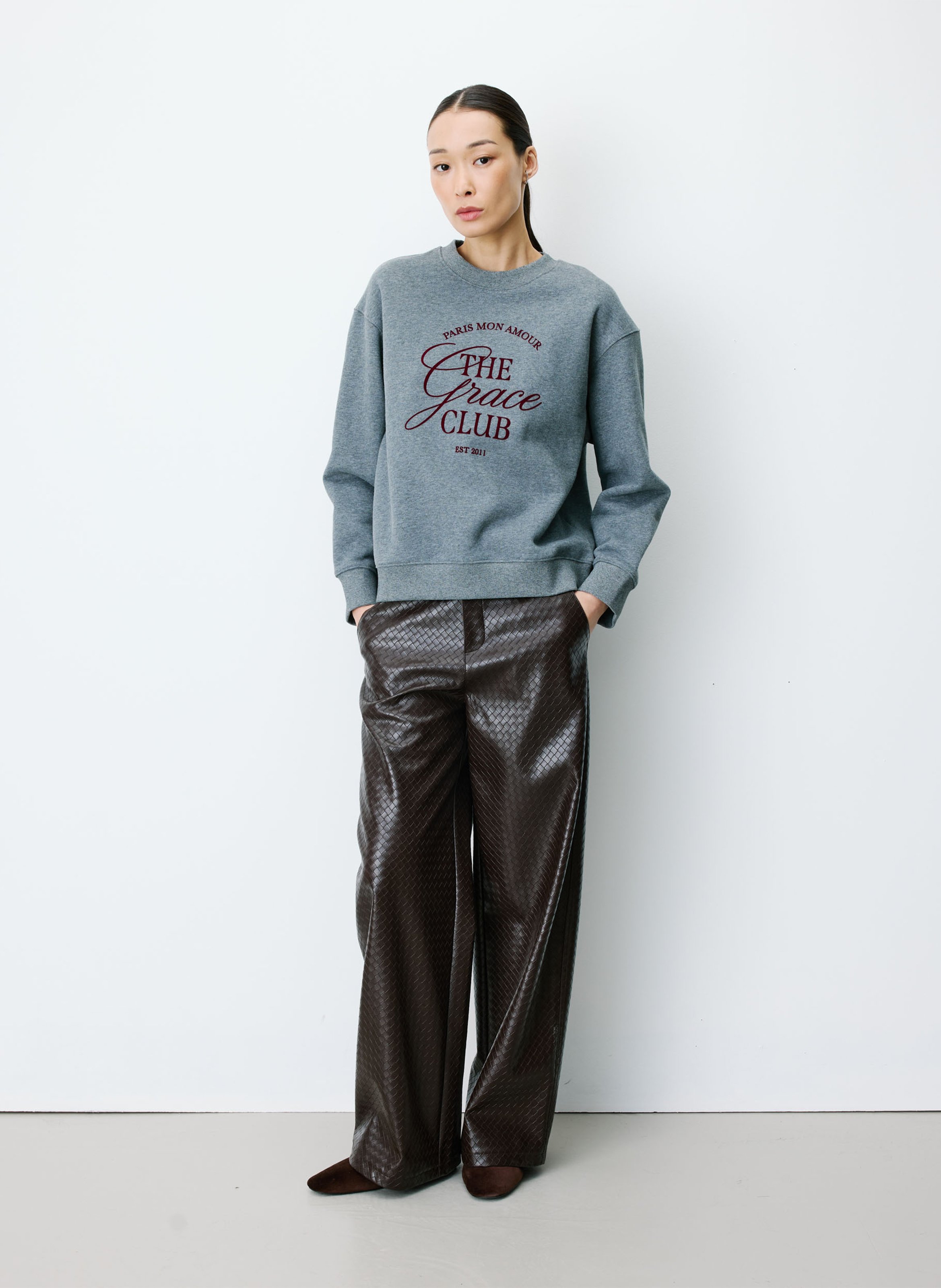 Round-neck cotton-blend sweatshirt GRACE ET MILA Black