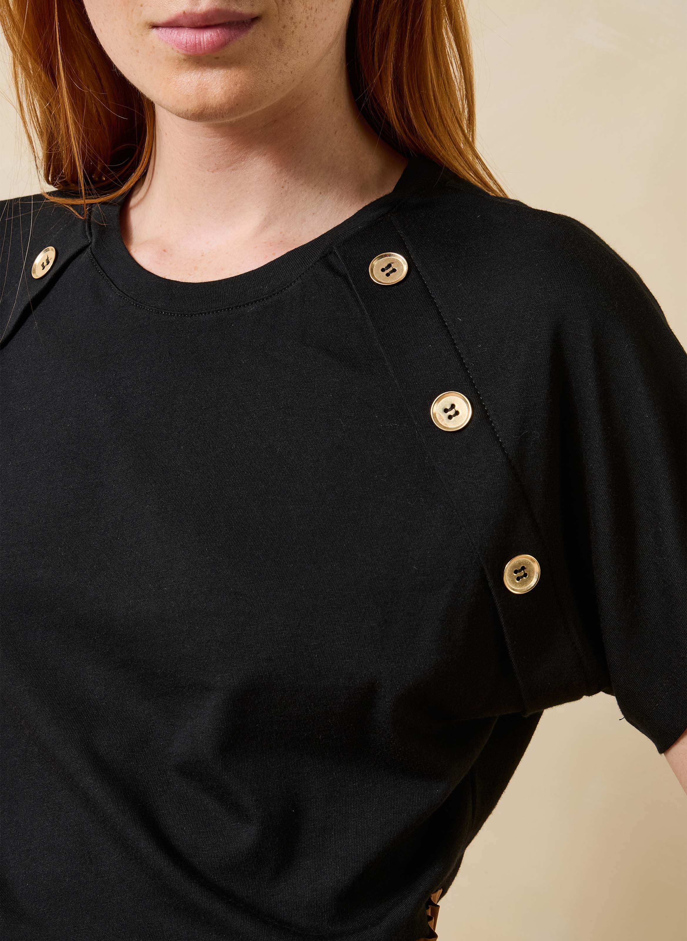 Tee-shirt droit col rond en coton bio LA FEE MARABOUTEE Noir