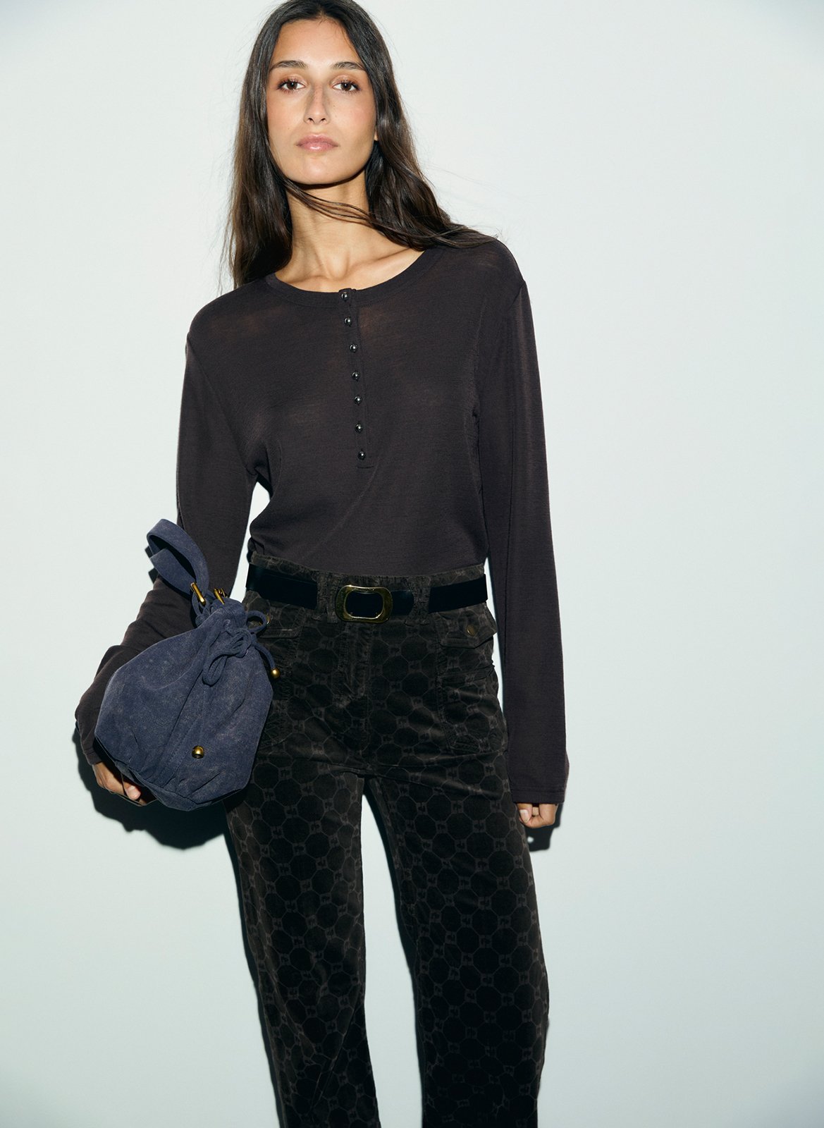 Tee-shirt fin boutonné en laine GERARD DAREL Marron