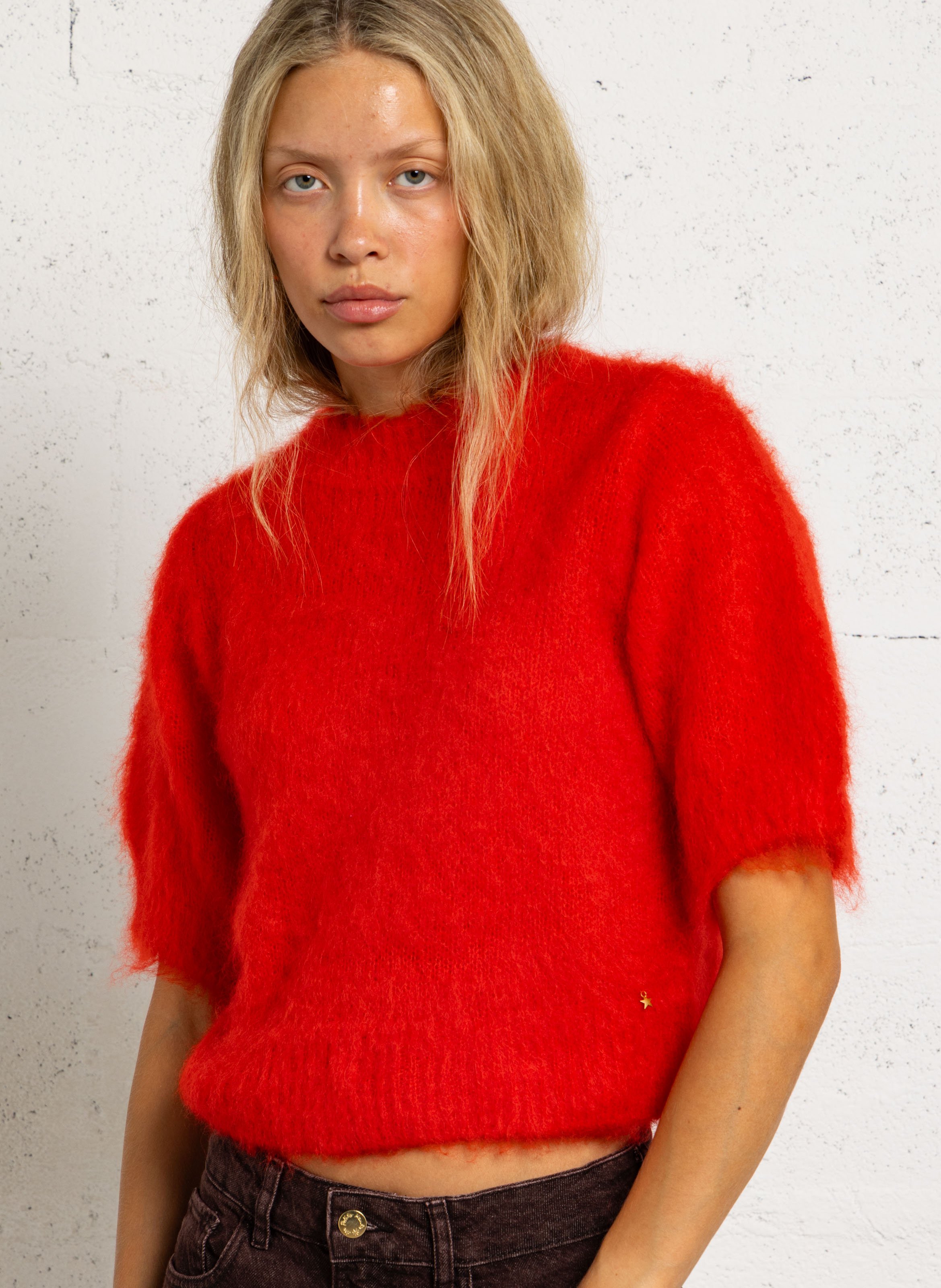Short-sleeved mohair blend sweater DES PETITS HAUTS Red