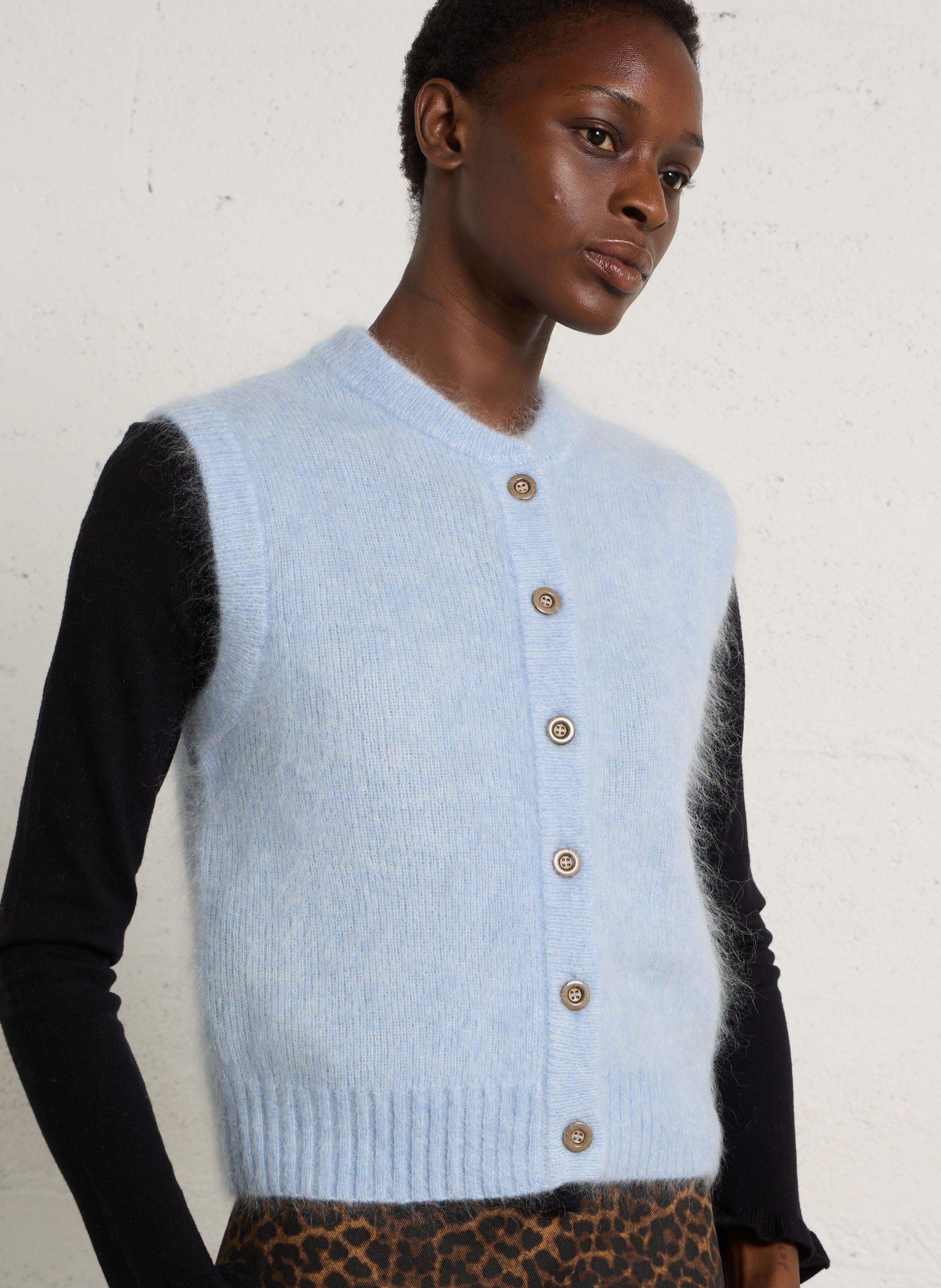 Gilet sans manches droit col rond en mohair mélangé MAISON 123