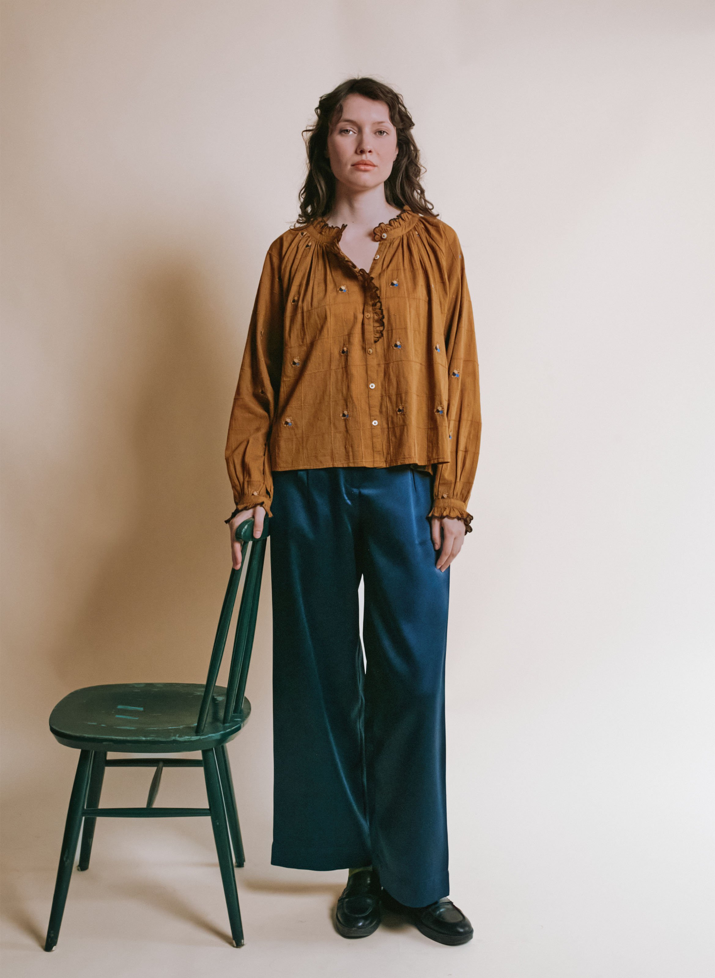 Baumwollbluse mit Rundhalskragen EMILE ET IDA Grun