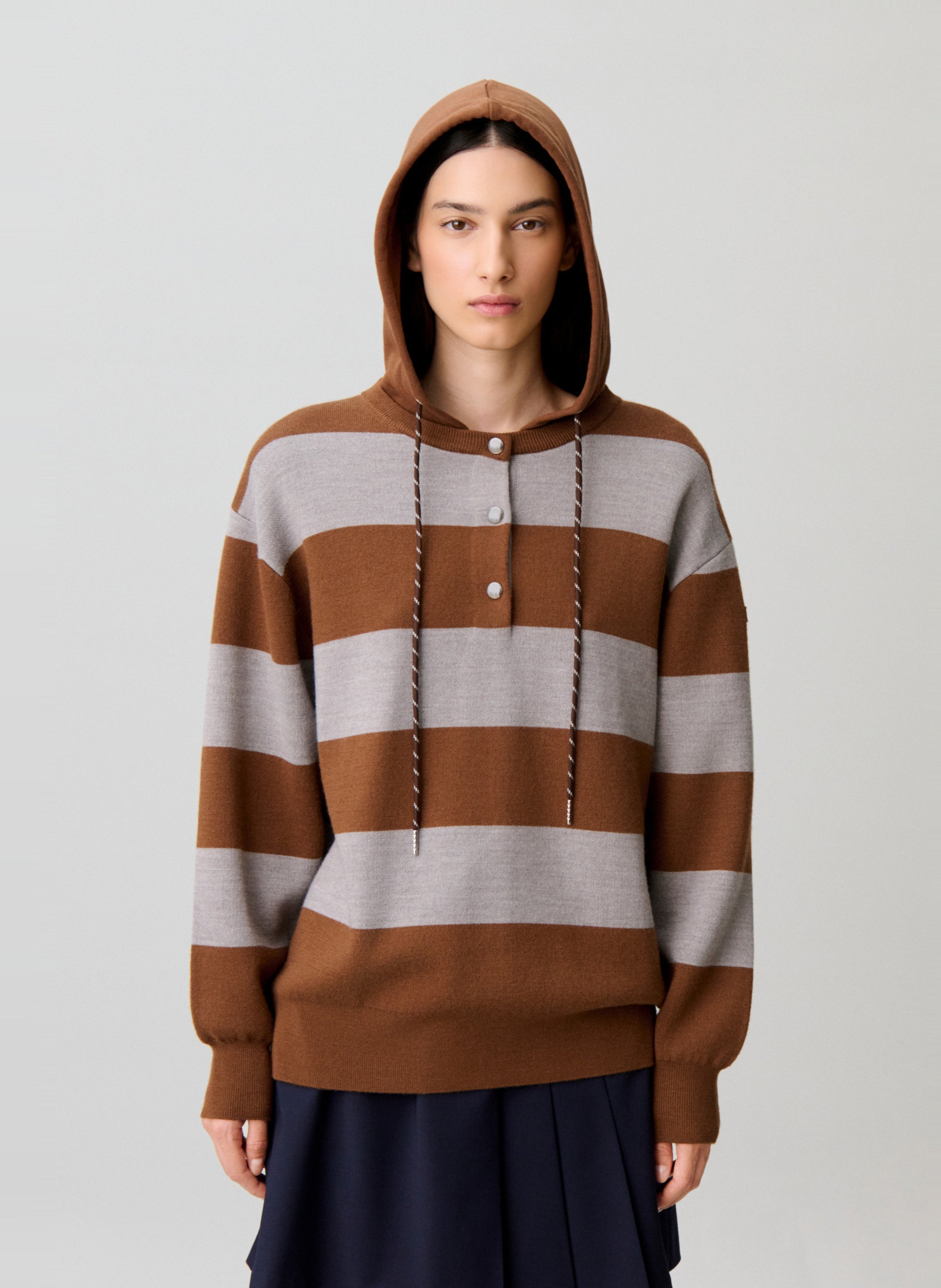 Sweat droit à rayures à capuche en laine mélangée CLAUDIE PIERLOT Multicolore
