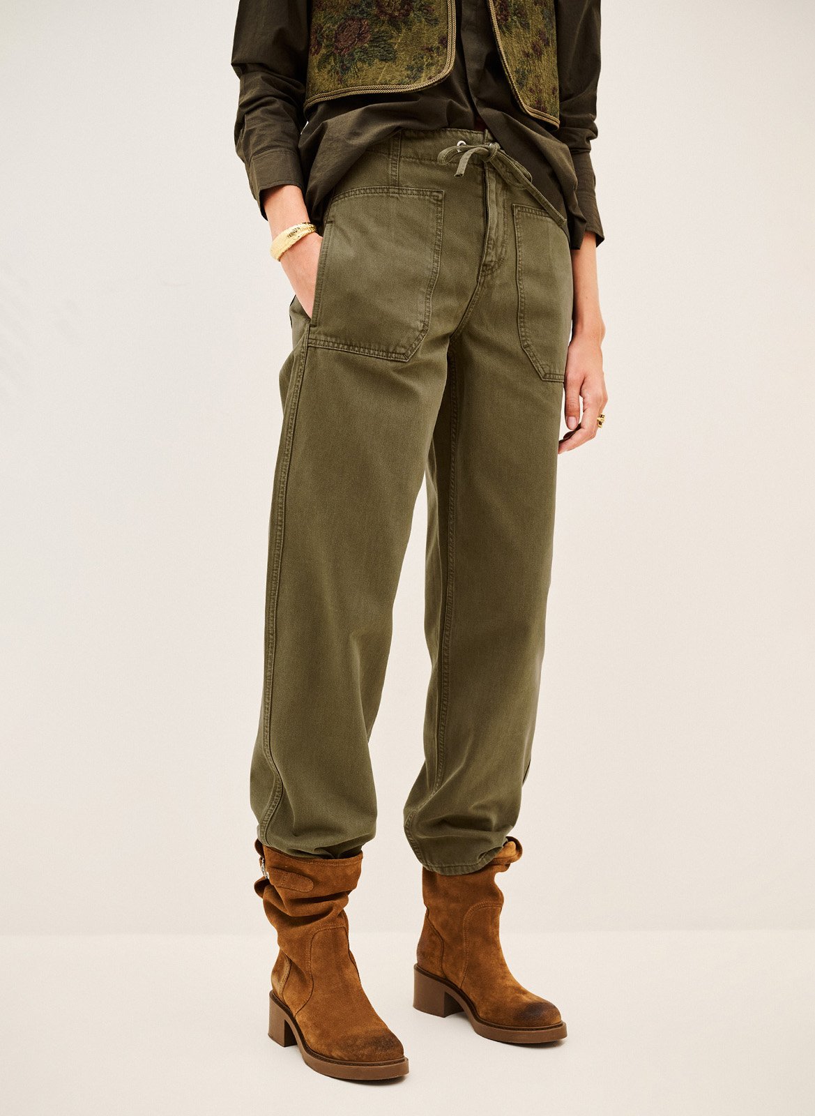 Pantalon droit en coton BA&SH Kaki