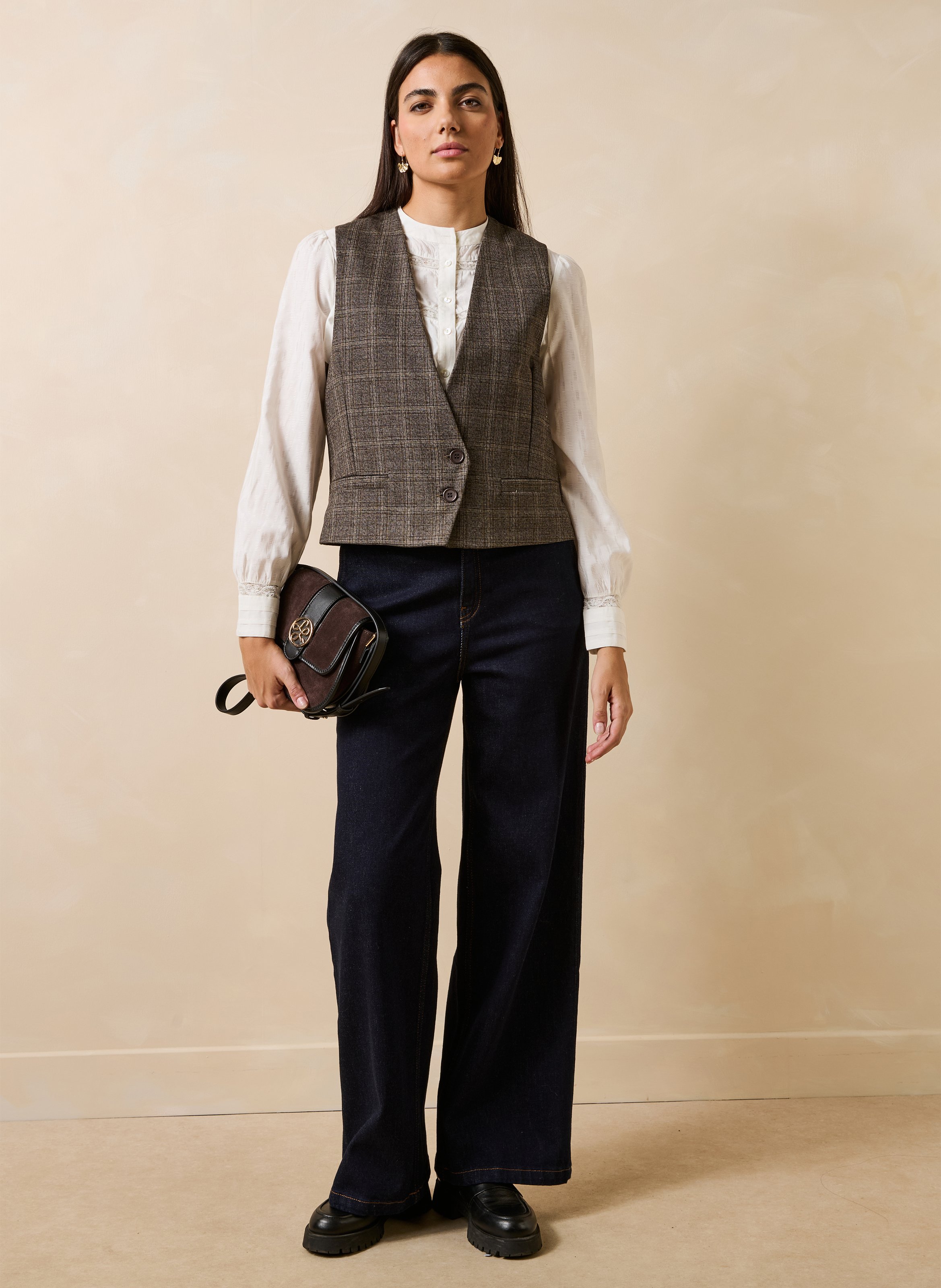 Straight checkered vest LA FEE MARABOUTEE Brown