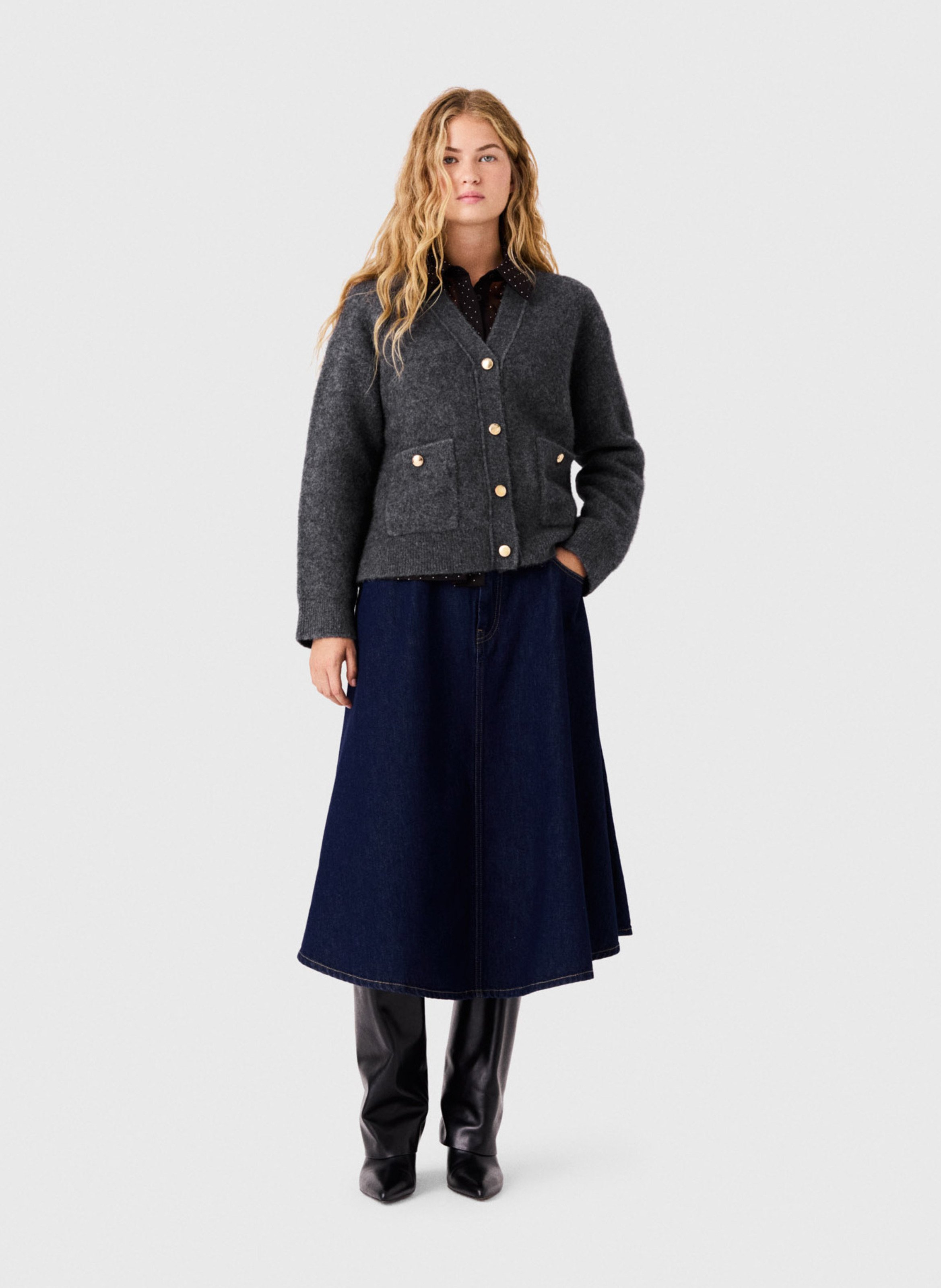 Cardigan with patch pockets in blended wool MAJE Grey