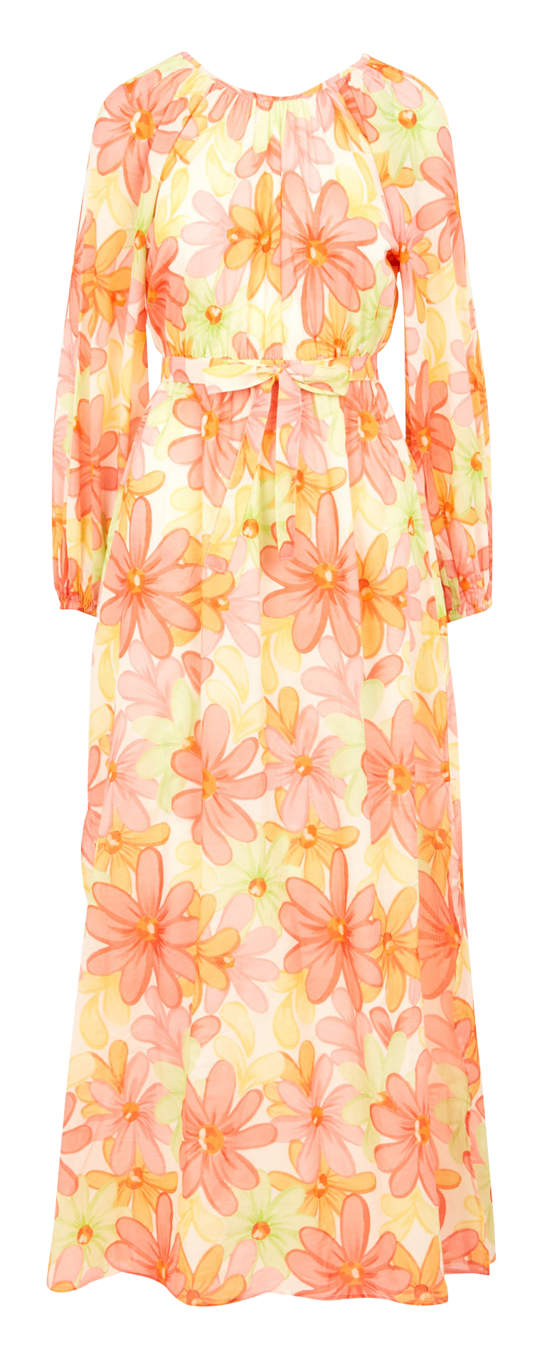 Lange, katoenen jurk met ronde hals en bloemenprint SUNDRESS Geel