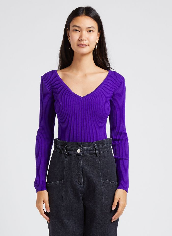 Merino Wool V-neck Bodysuit Purple Collectors Club - Women