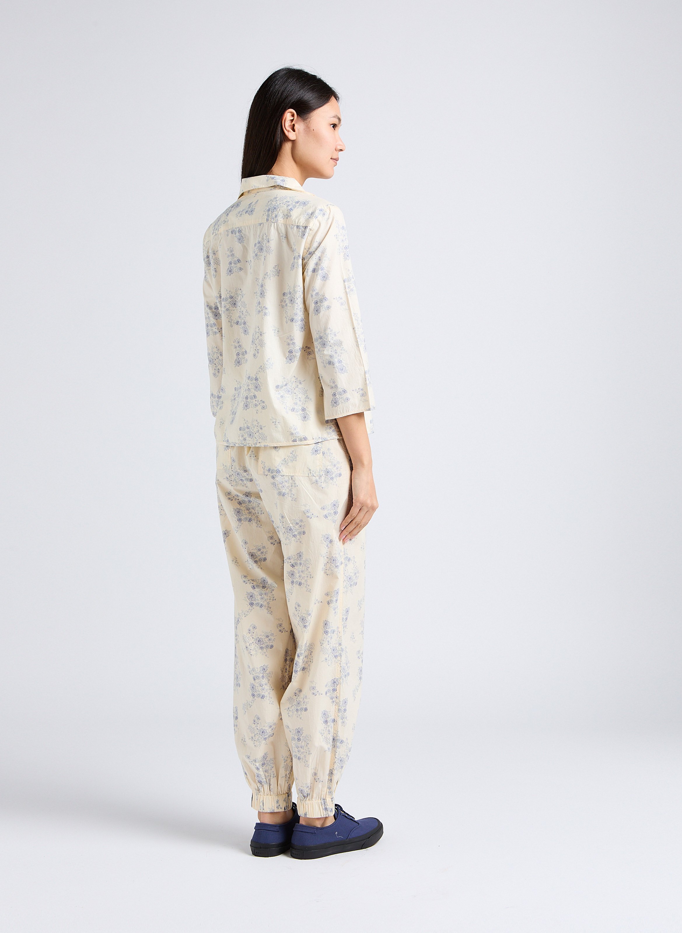 High-waisted straight printed cotton pants LAURENCE BRAS Blue