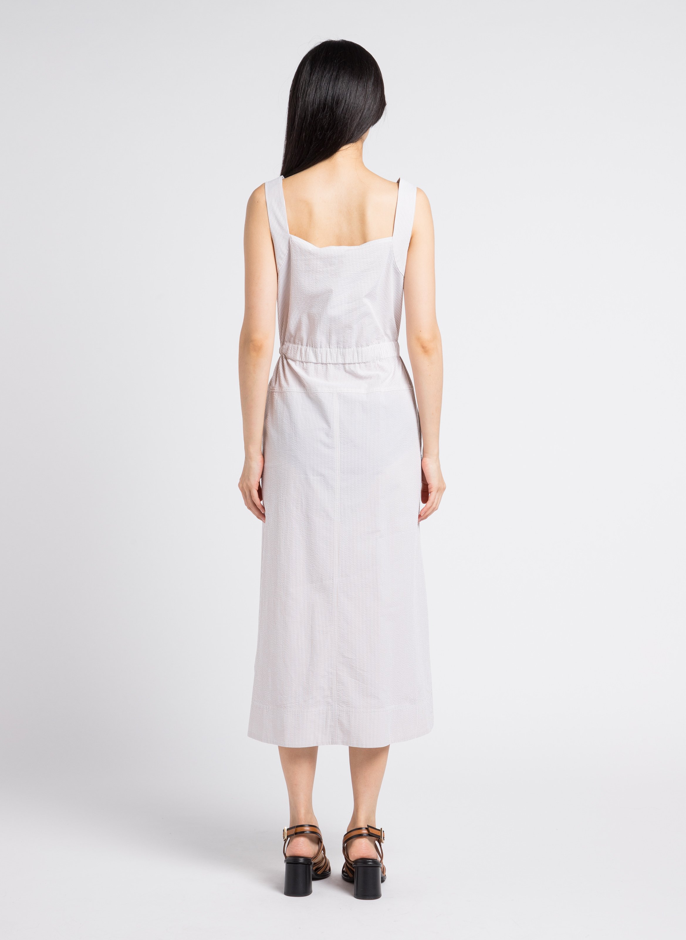 Long loose-fit cotton square-neck dress MAX MARA LEISURE Beige