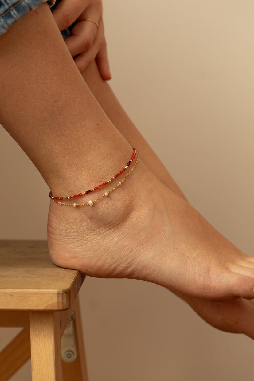 Ankle chain pearls White