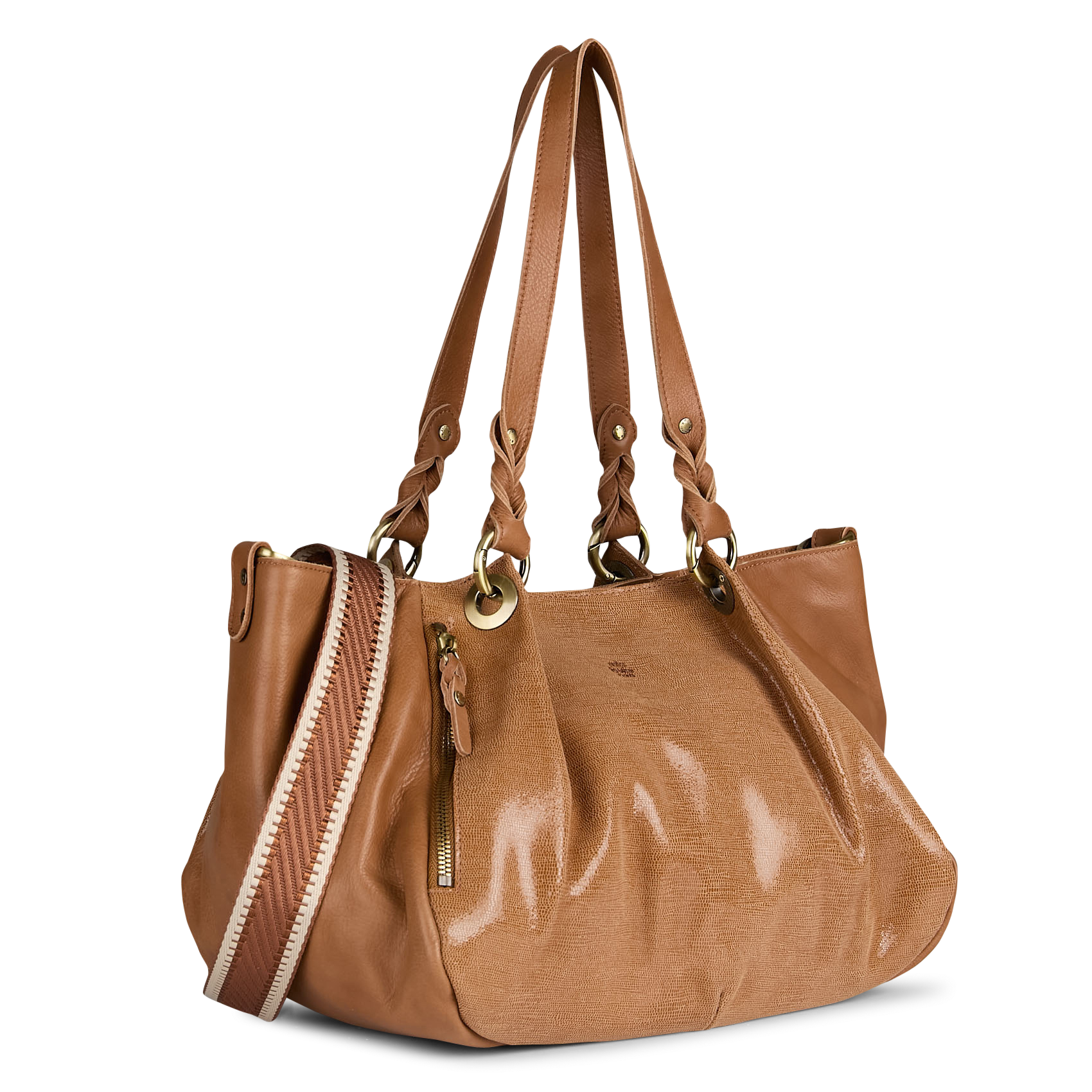Geschnürte Beuteltasche aus strukturiertem Leder MILA LOUISE Braun
