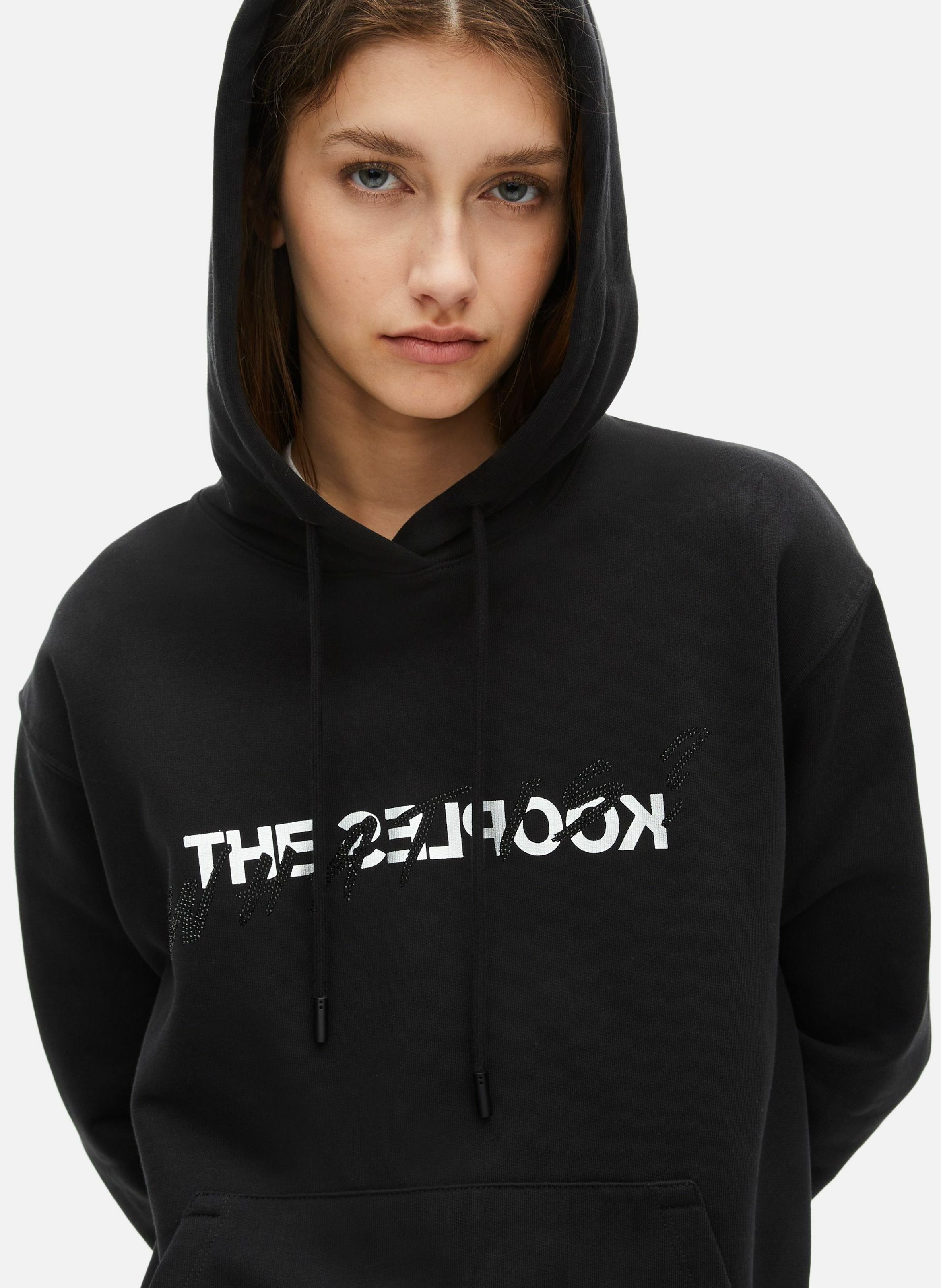 Hooded cotton sweatshirt with rhinestones. THE KOOPLES Black