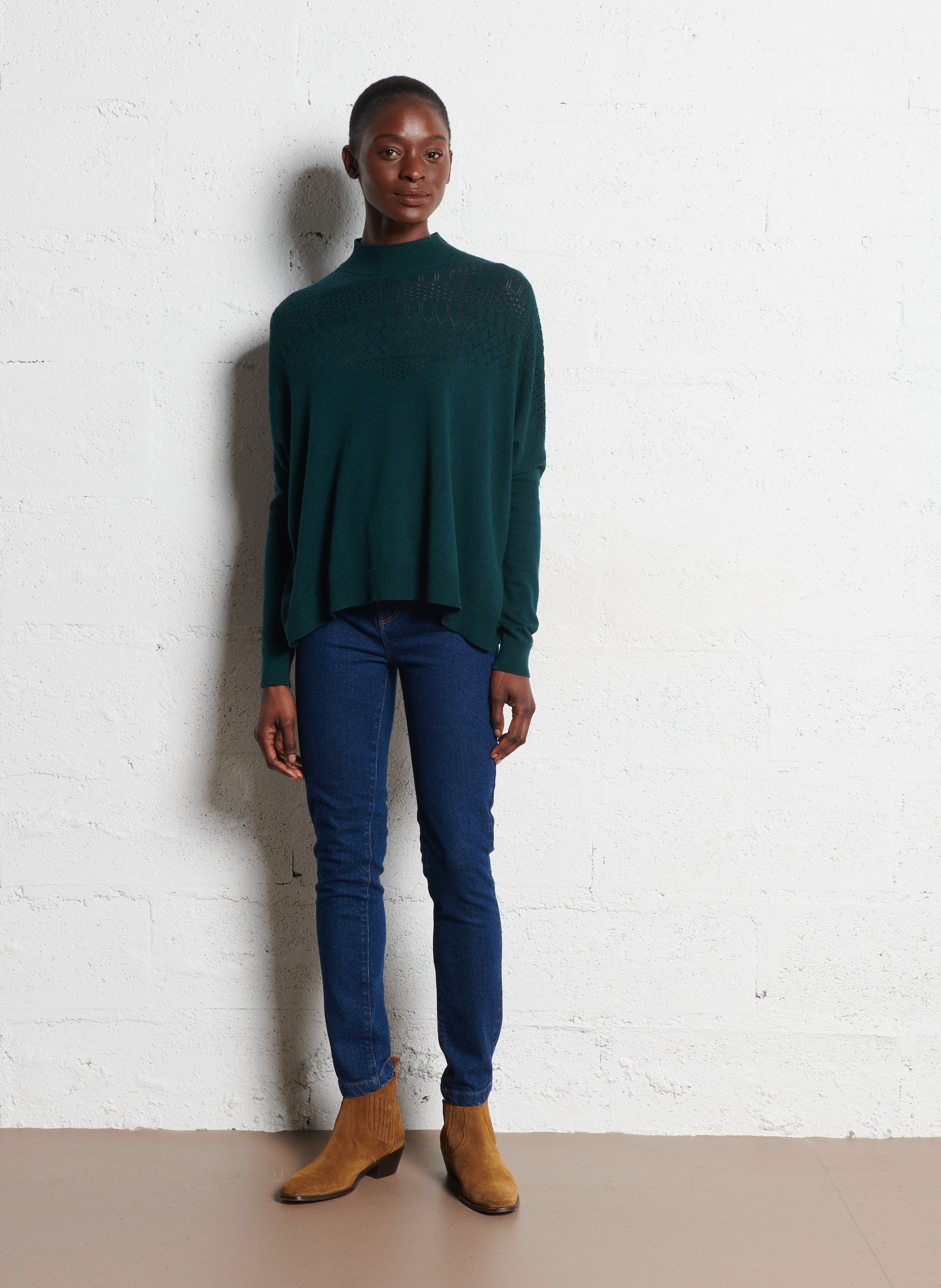 Long wool-blend knit cardigan I CODE Green
