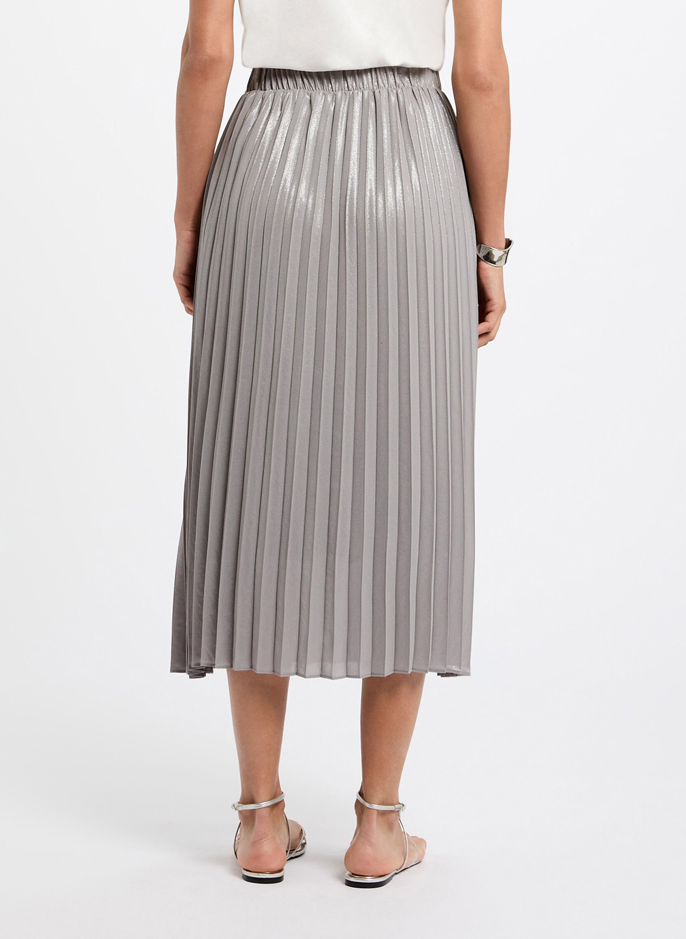 Jupe midi plissée MORGAN Argent