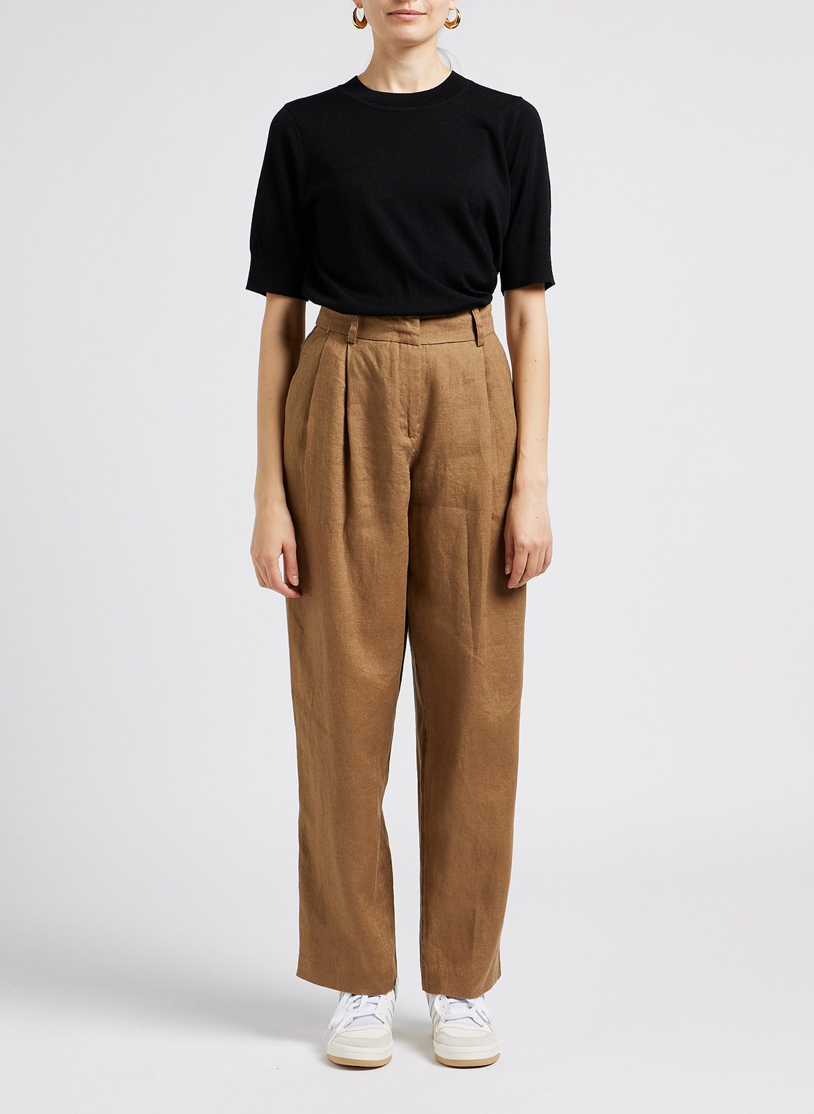 Pantalon taille haute en lin VILA Marron