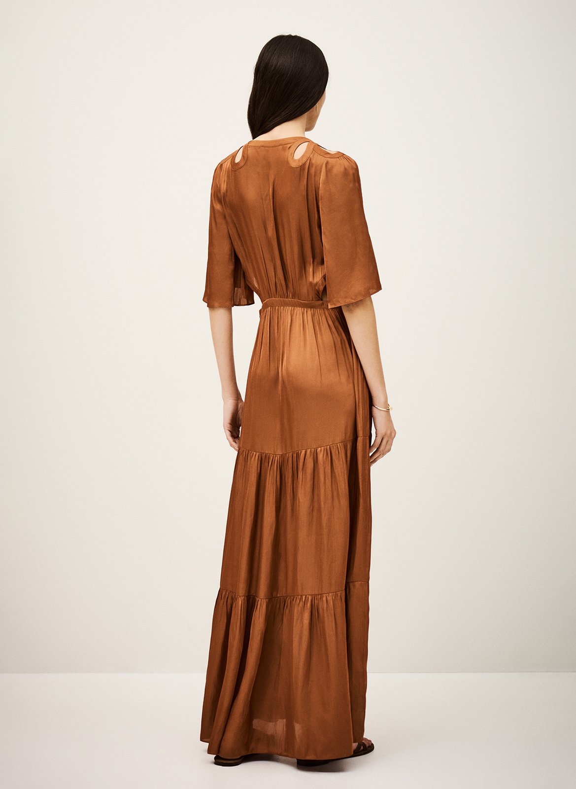 Robe longue col v satinée BA&SH Rose