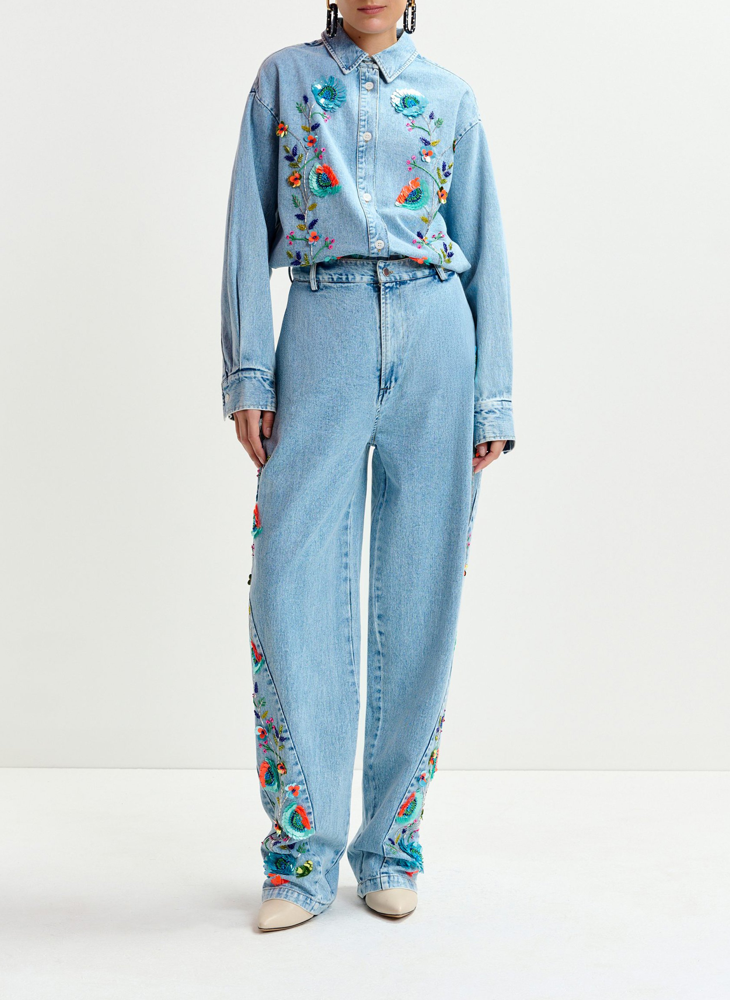 Jean barrel brodé taille haute ESSENTIEL ANTWERP Bleu