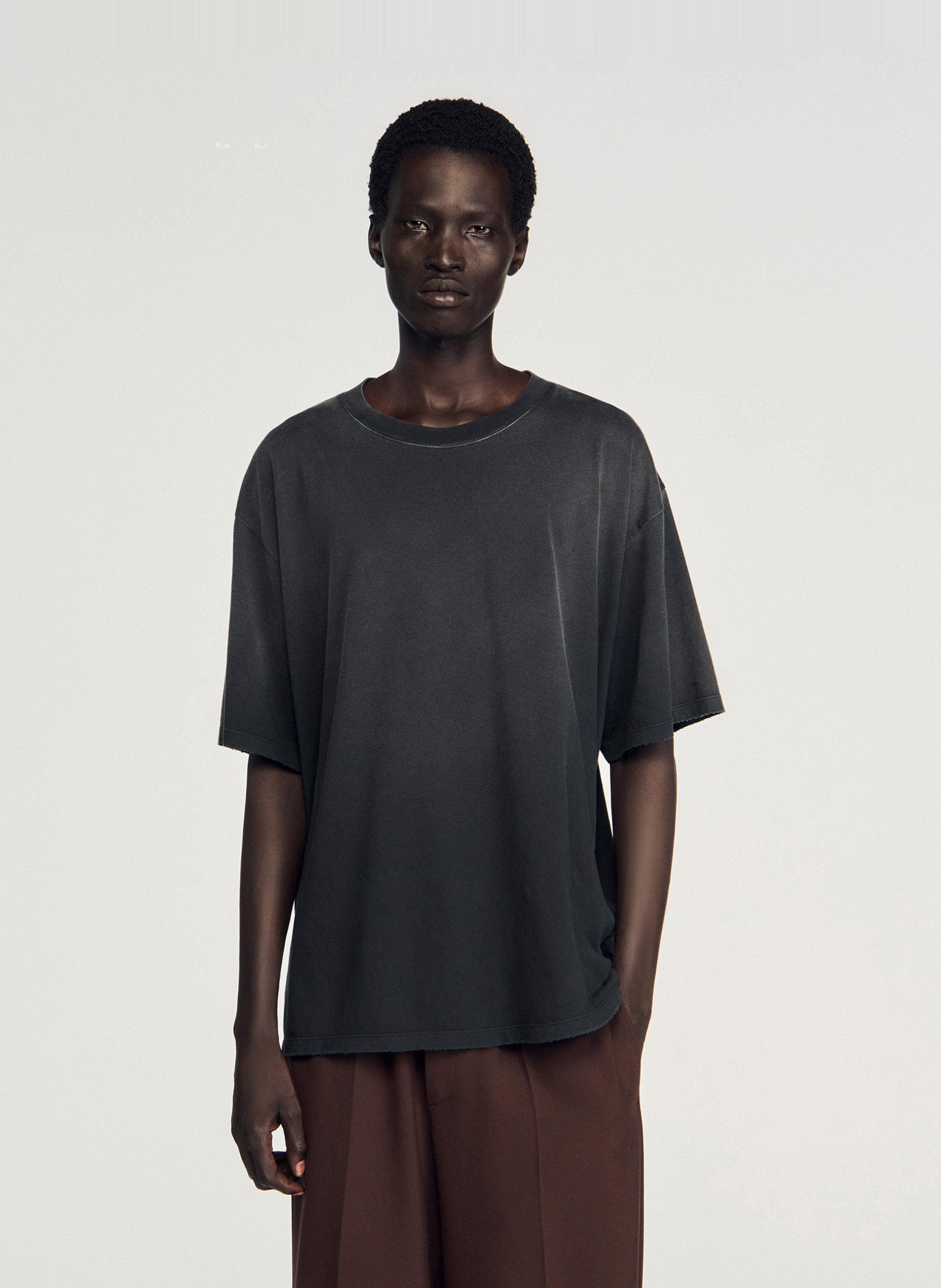 Short-sleeved washed fluid t-shirt SANDRO Black