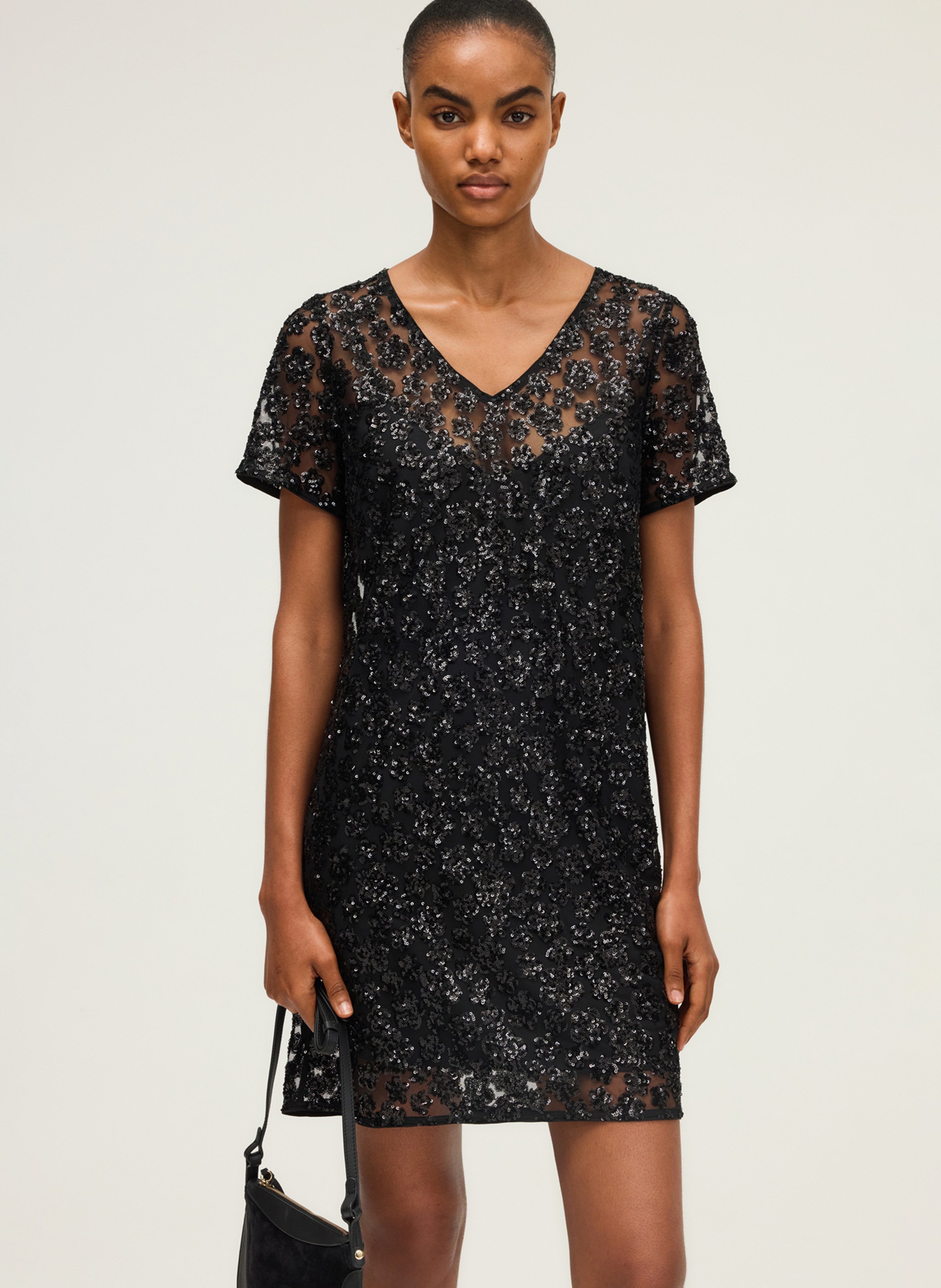 Robe courte à sequins col v PABLO Noir