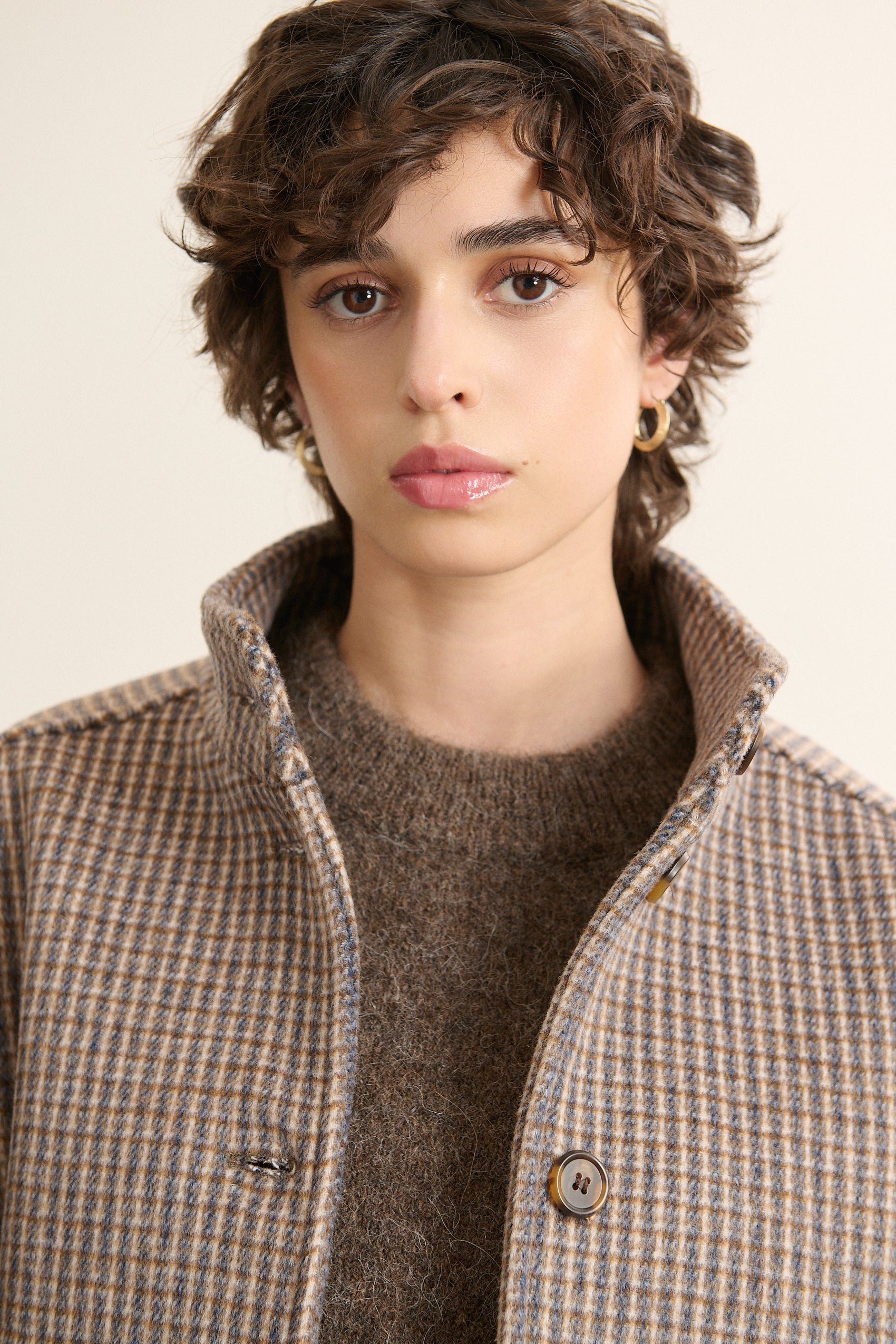 Cropped wool-blend check jacket GARANCE PARIS Blue