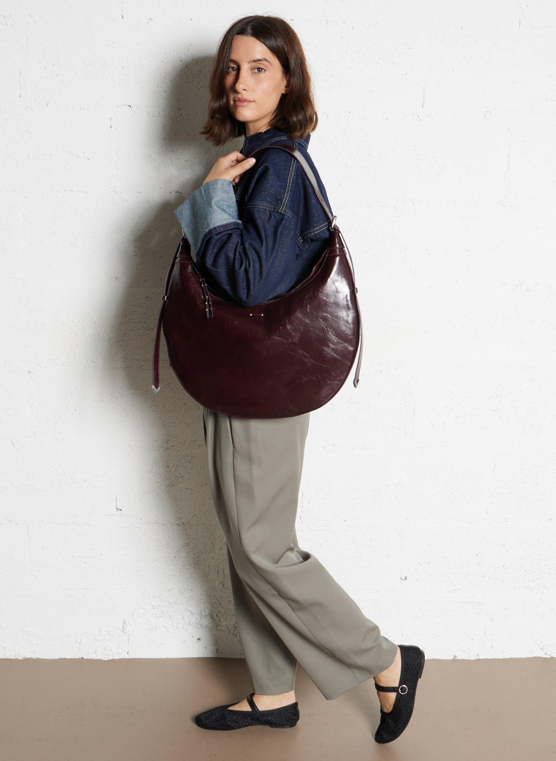 Half-moon leather bag IKKS Purple