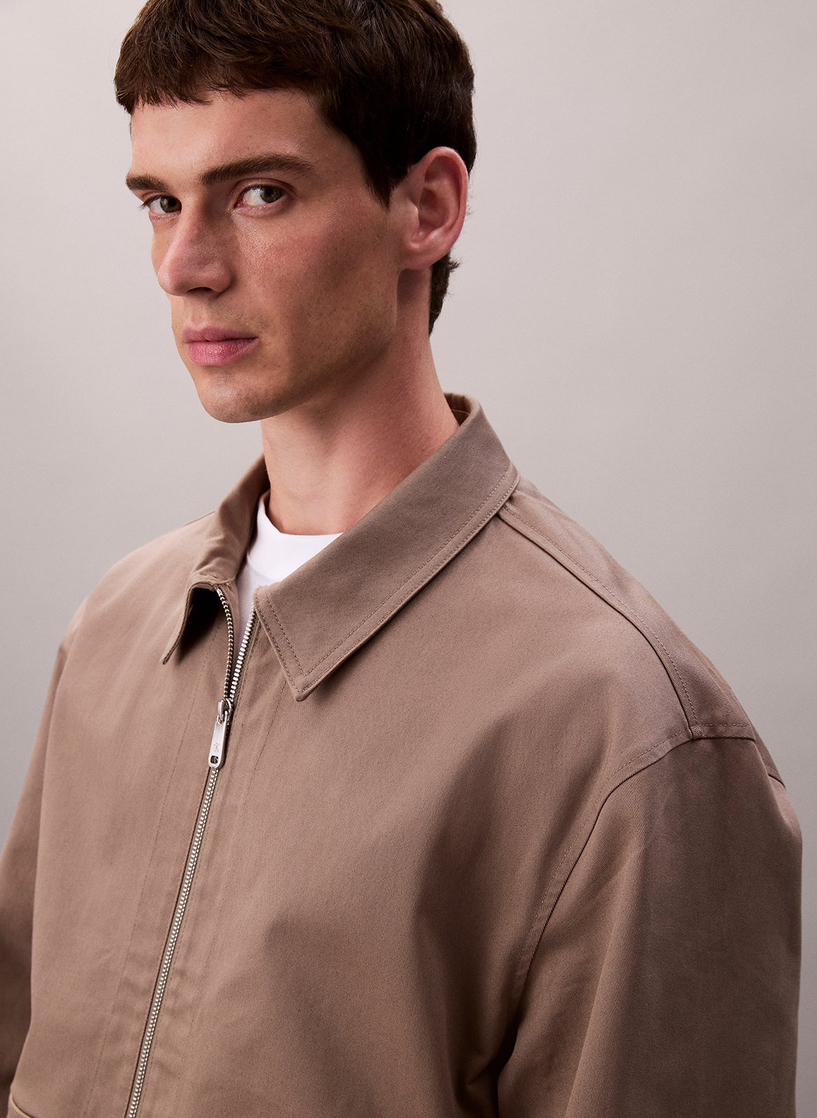 Veste droite col classique en coton mélangé CALVIN KLEIN Marron