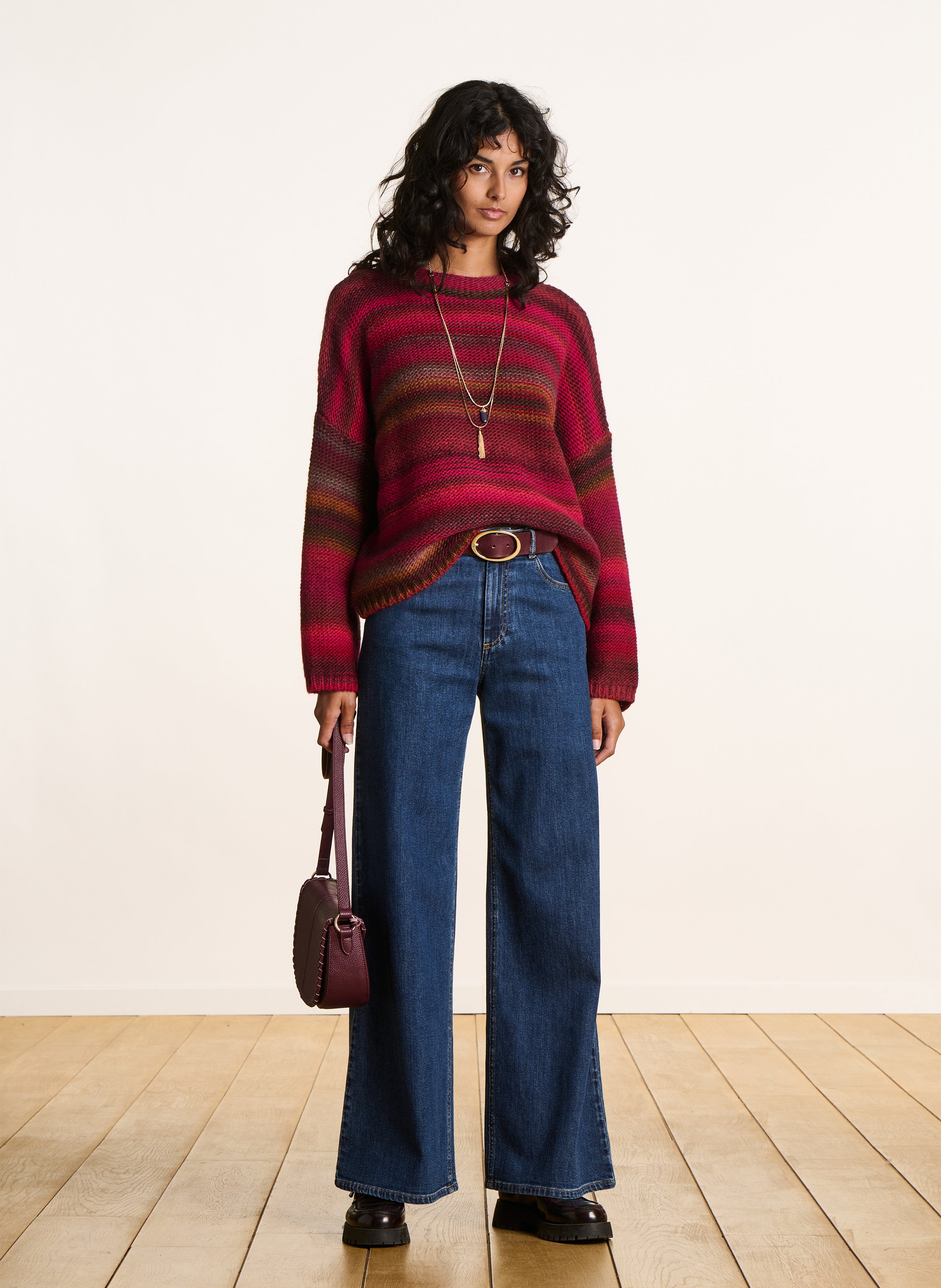 Pull col rond oversize en laine mélangée LA FEE MARABOUTEE Rouge