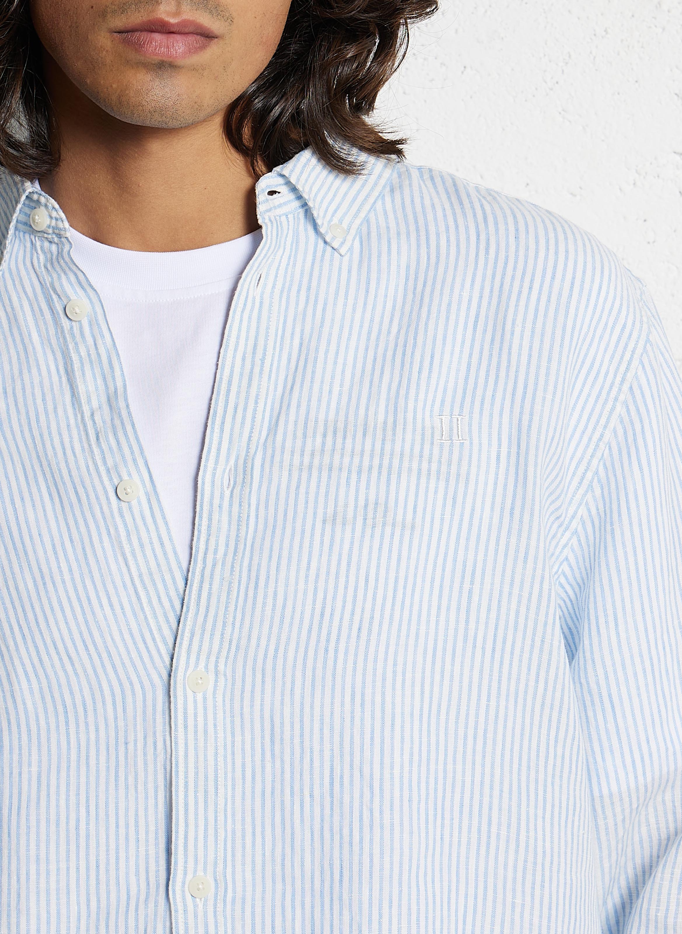 Linen striped classic collar shirt LES DEUX Blue