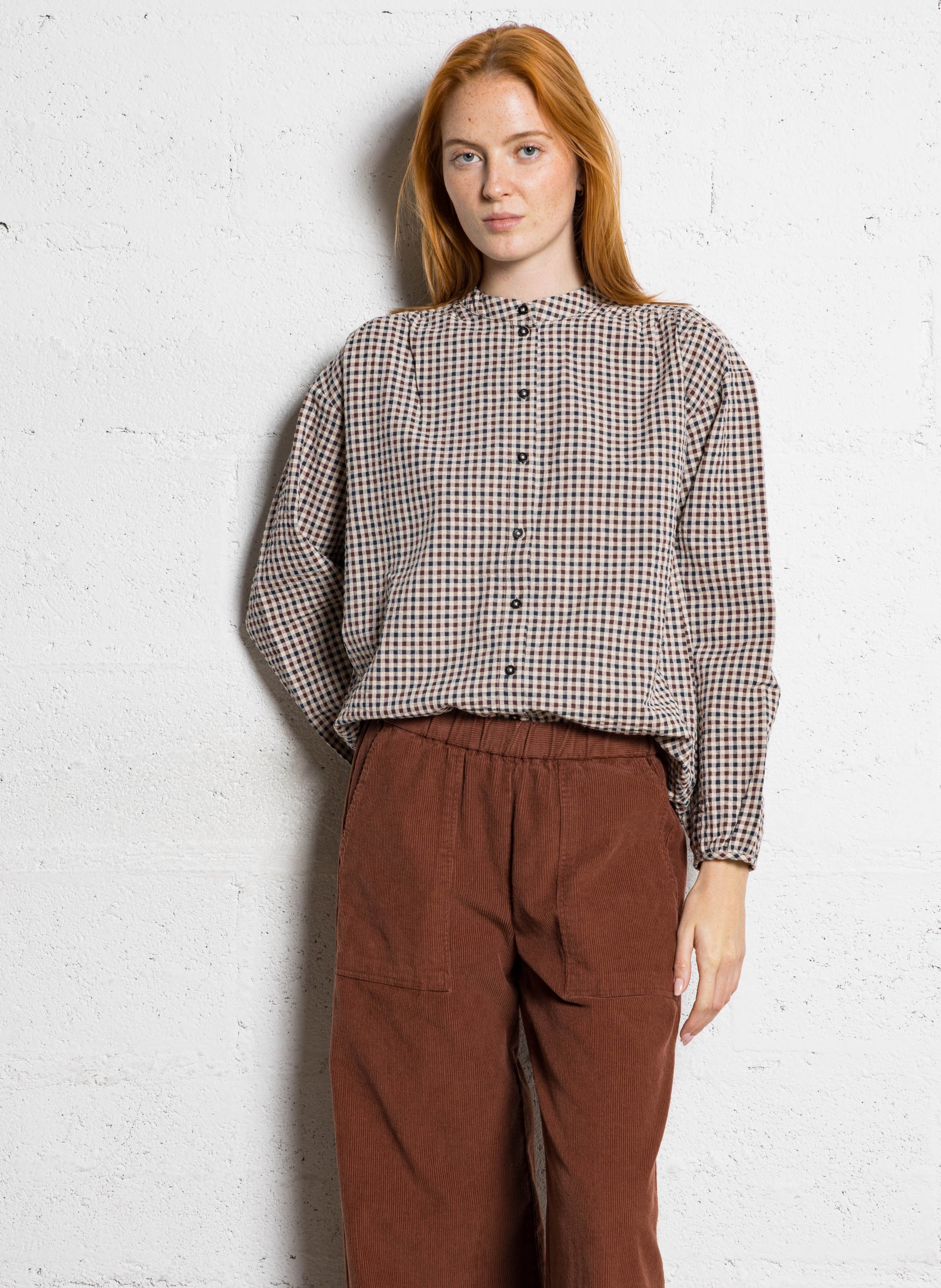 Chemise col rond en coton I CODE Brown