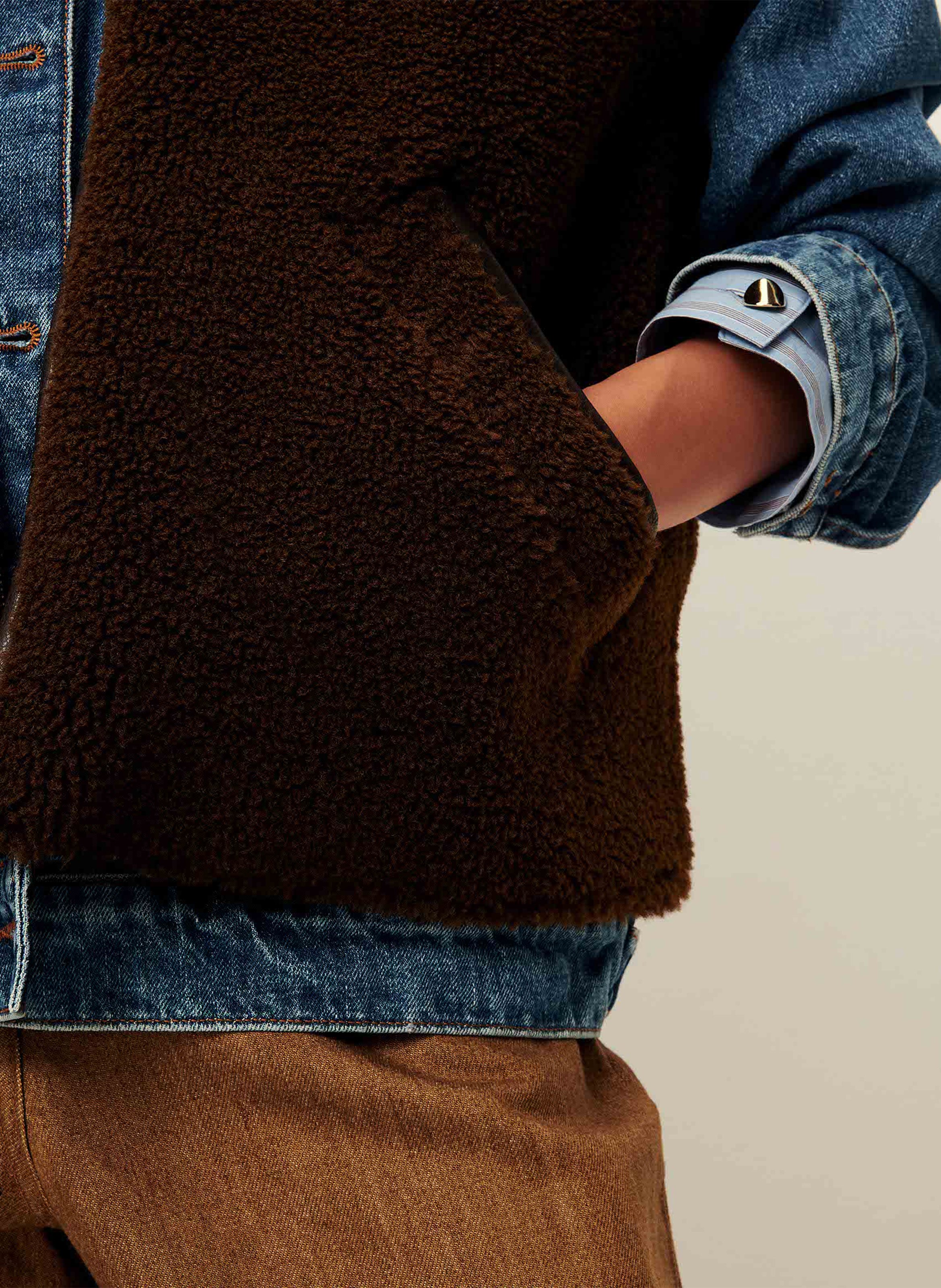 Veste sans manches zippée en fourrure bouclée SESSUN Marron