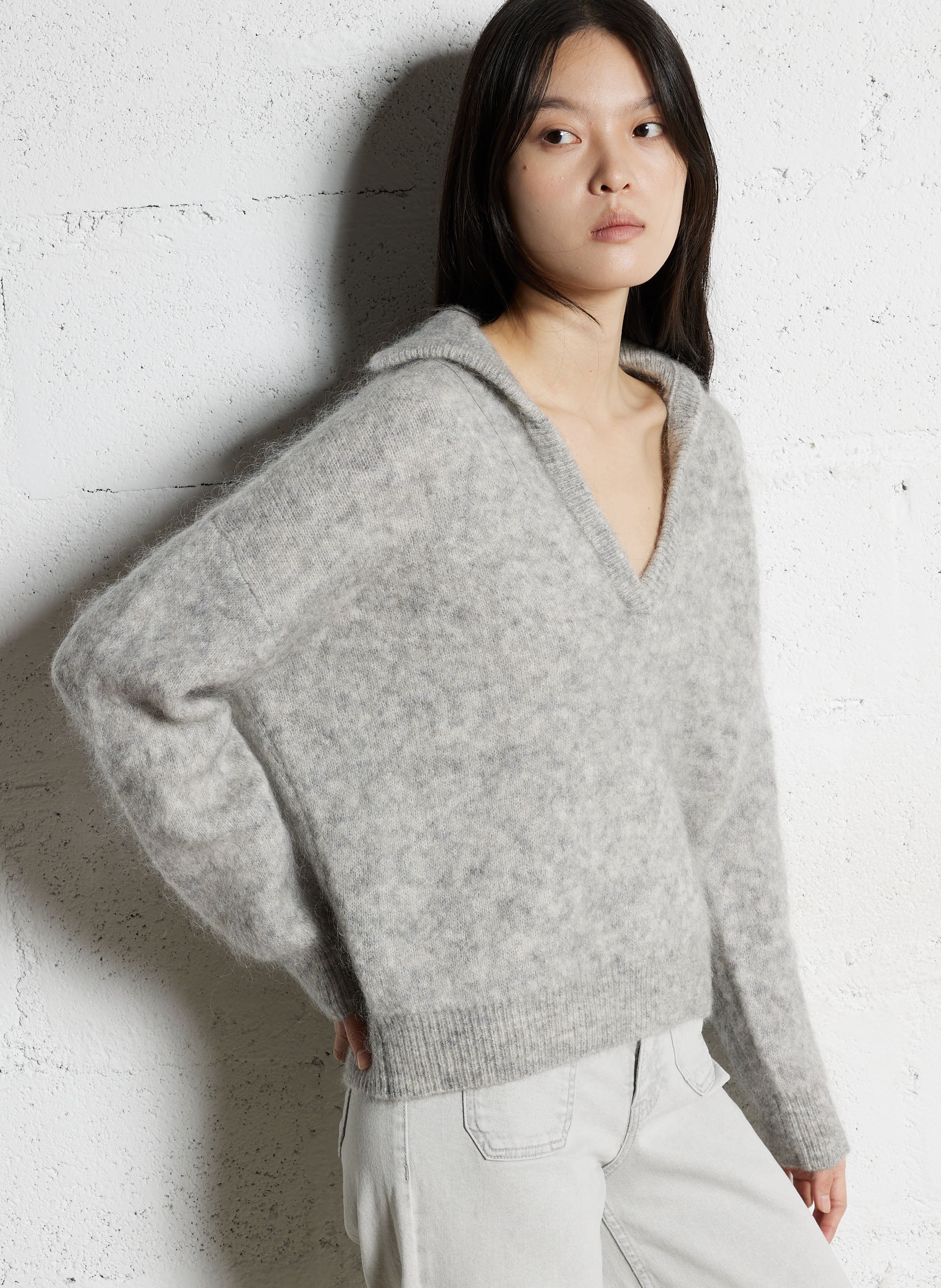 Pull col V en laine mélangée MAISON 123 Gris