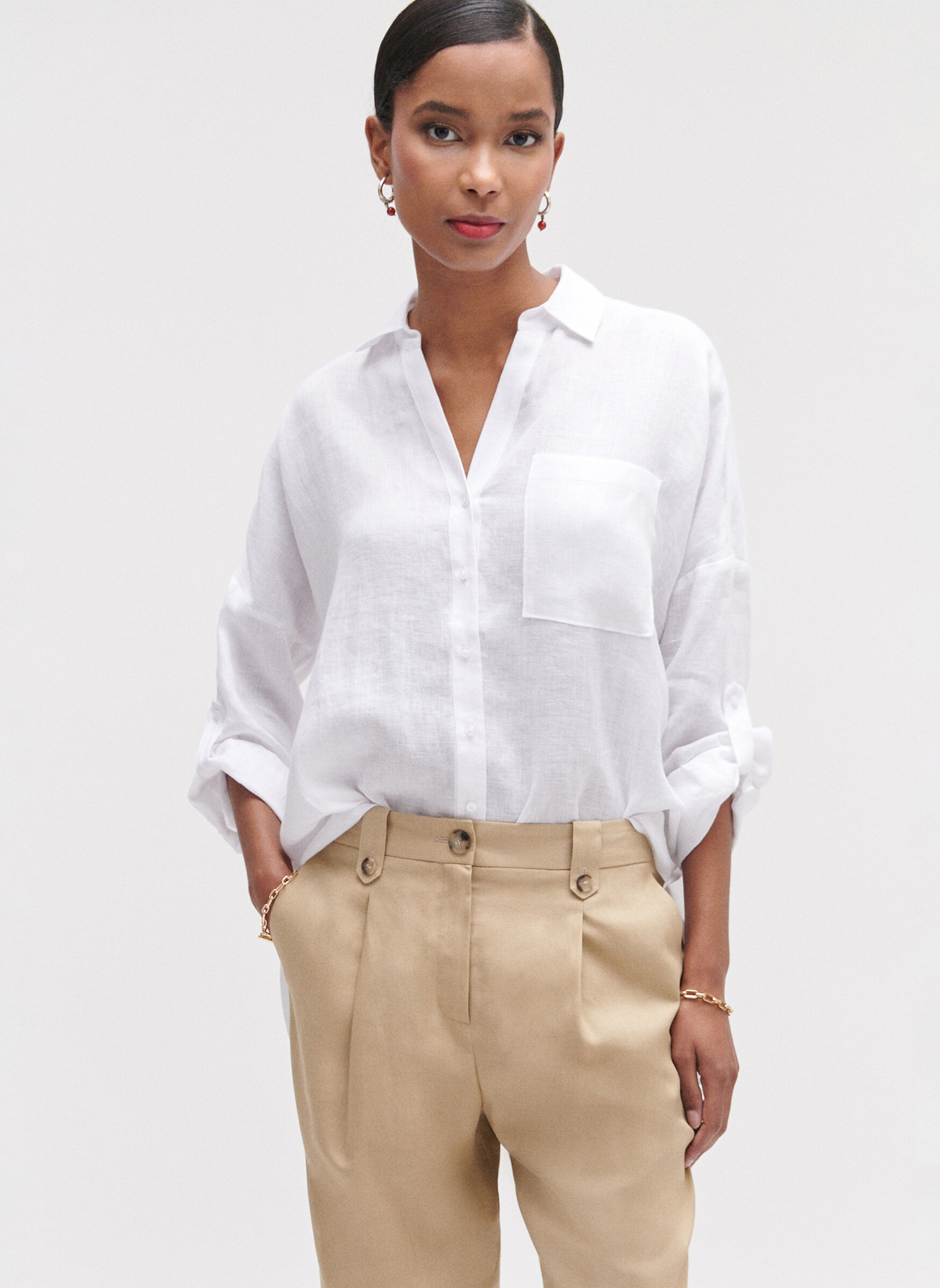 Chemise col classique en lin CAROLL Blanc