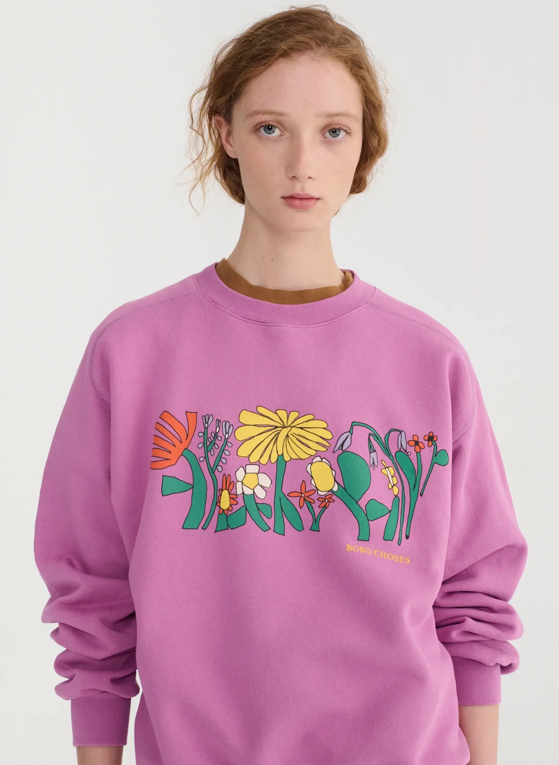 Oversized round neck sweatshirt in organic cotton BOBO CHOSES Purple