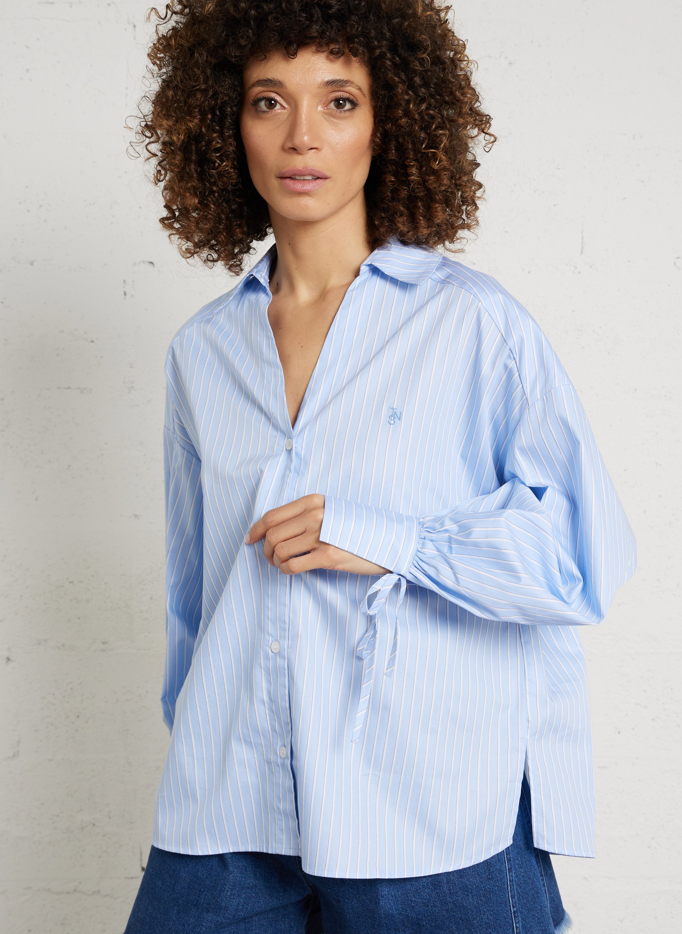 Oversize-Hemd aus Baumwollmix THE NEW SOCIETY Blau