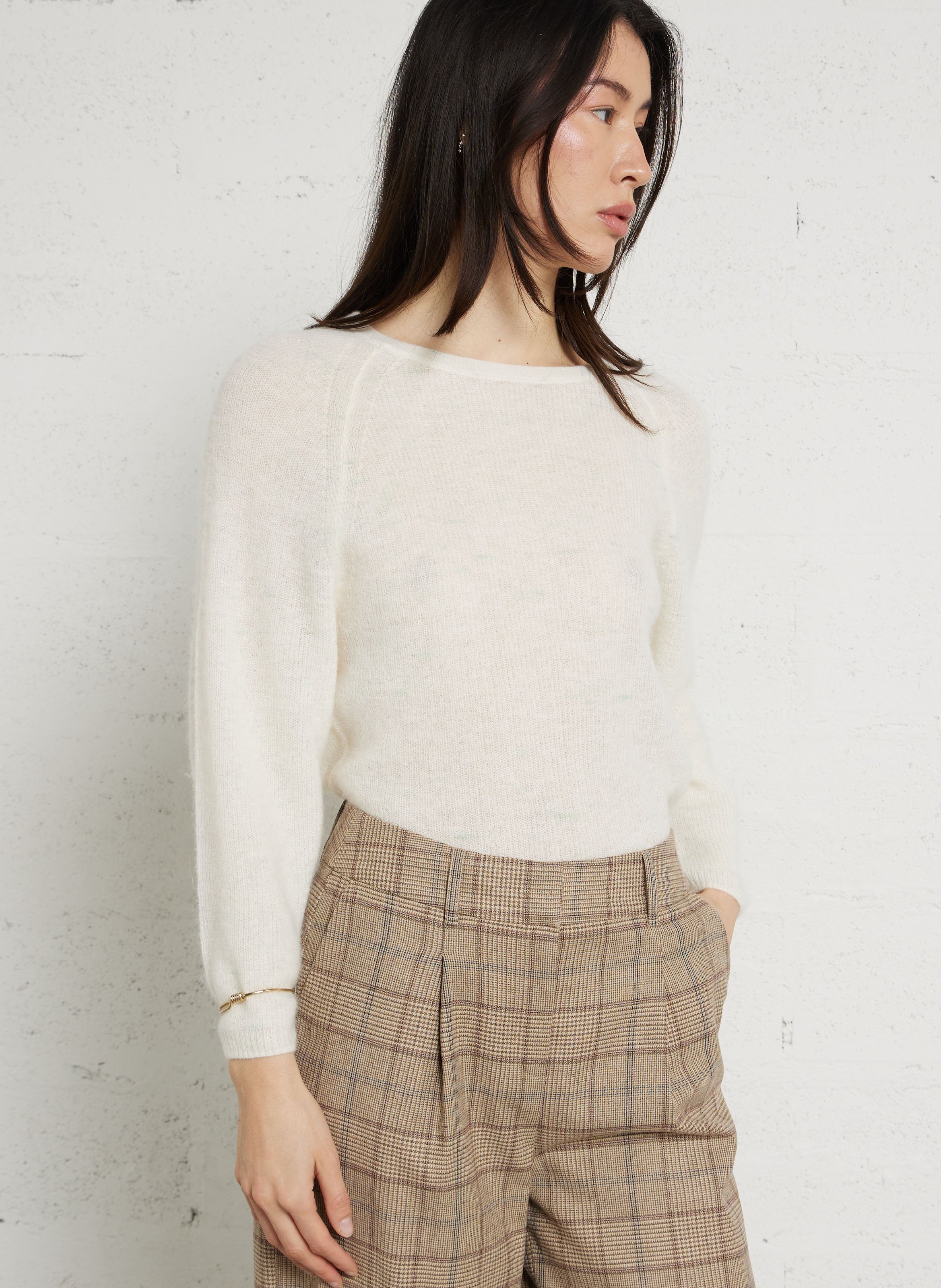 Gerader Rundhalsausschnitt-Pullover aus Alpaka-Mischgewebe MAISON 123 Weiss