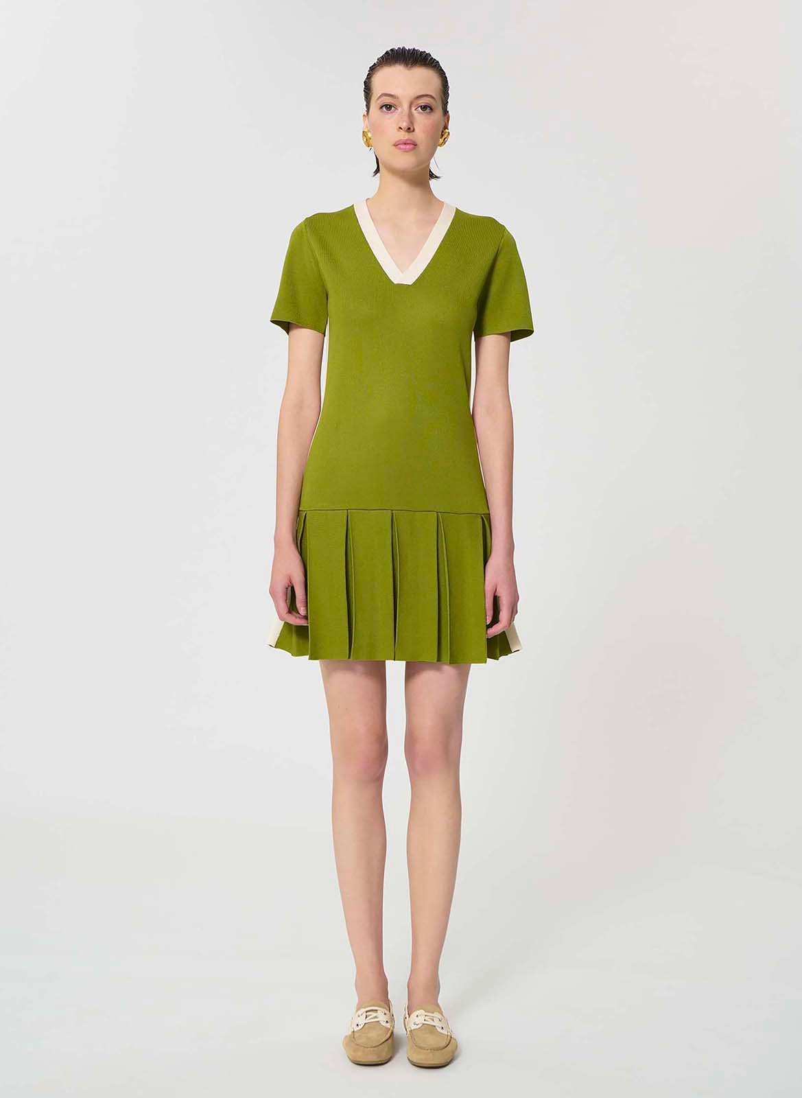 Robe courte plissée manches courtes  TARA JARMON Vert