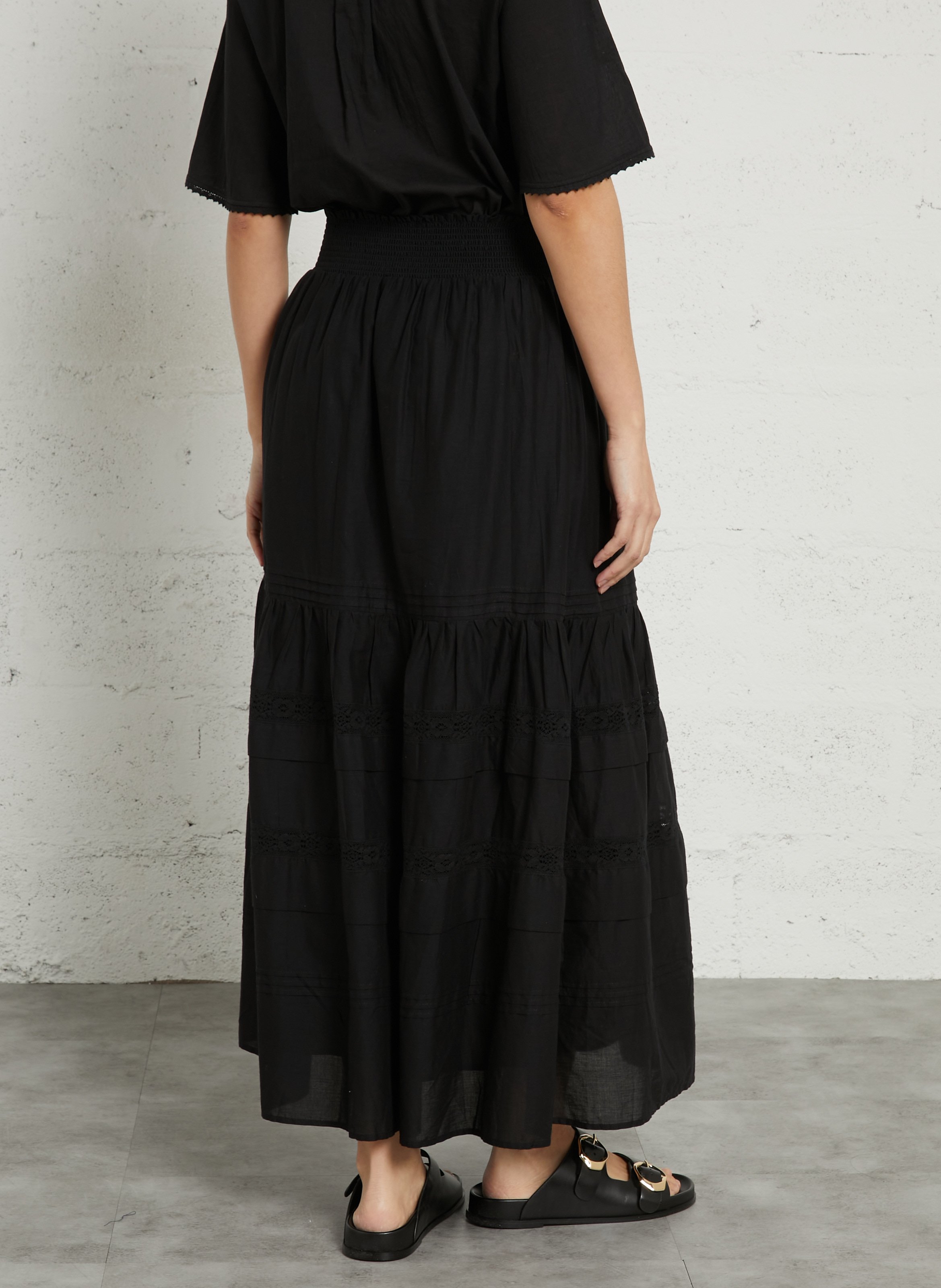 Jupe longue en coton DES PETITS HAUTS Noir