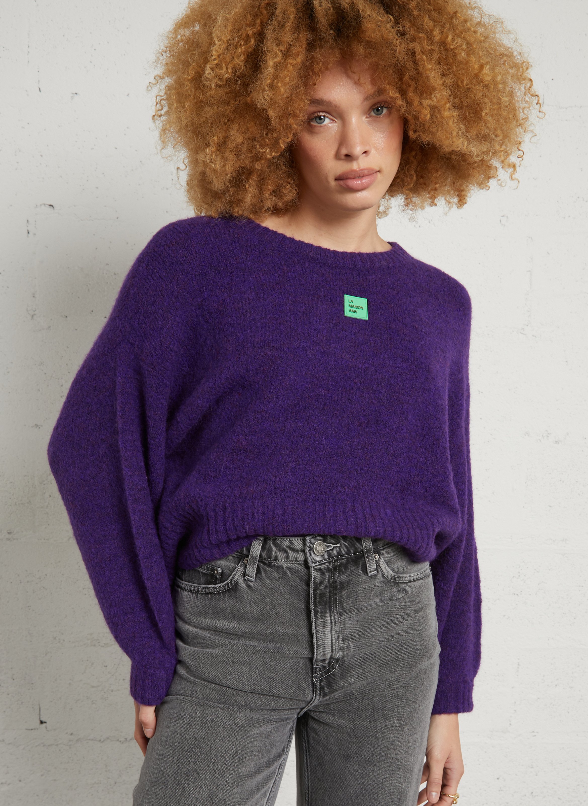 Pull oversize col rond en maille AMERICAN VINTAGE Violet