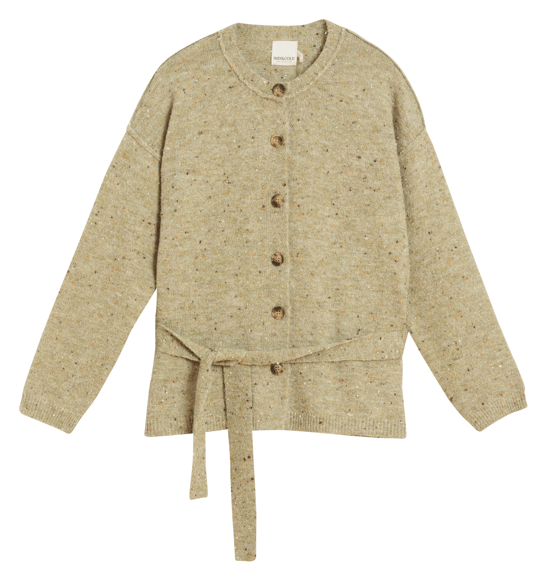 Gilet col rond ceinturé INDI & COLD Vert