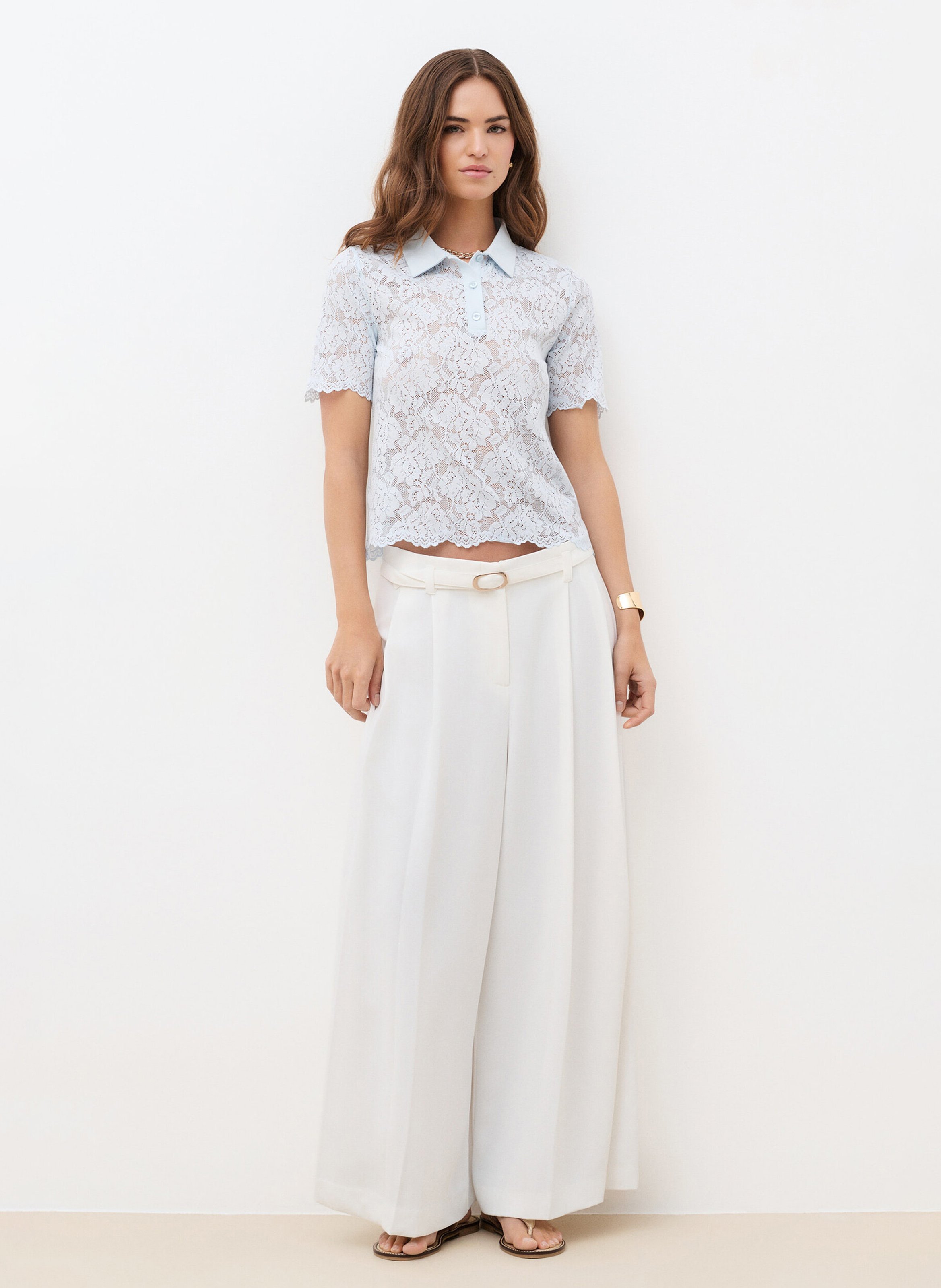 Polo droit en dentelle CAROLL Bleu