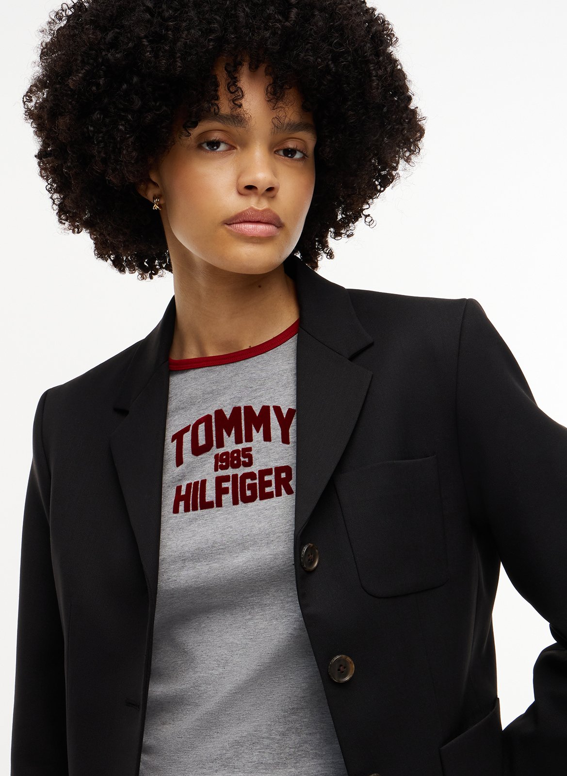 Straight wool-blend tailored jacket TOMMY HILFIGER Black