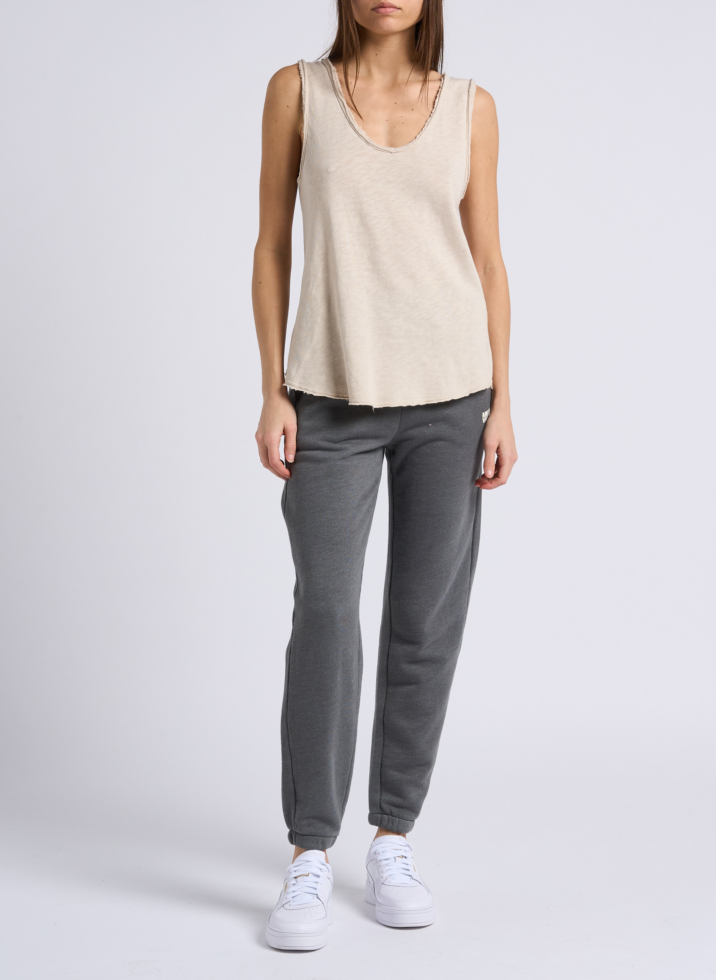 Débardeur col rond droit en coton AMERICAN VINTAGE Beige