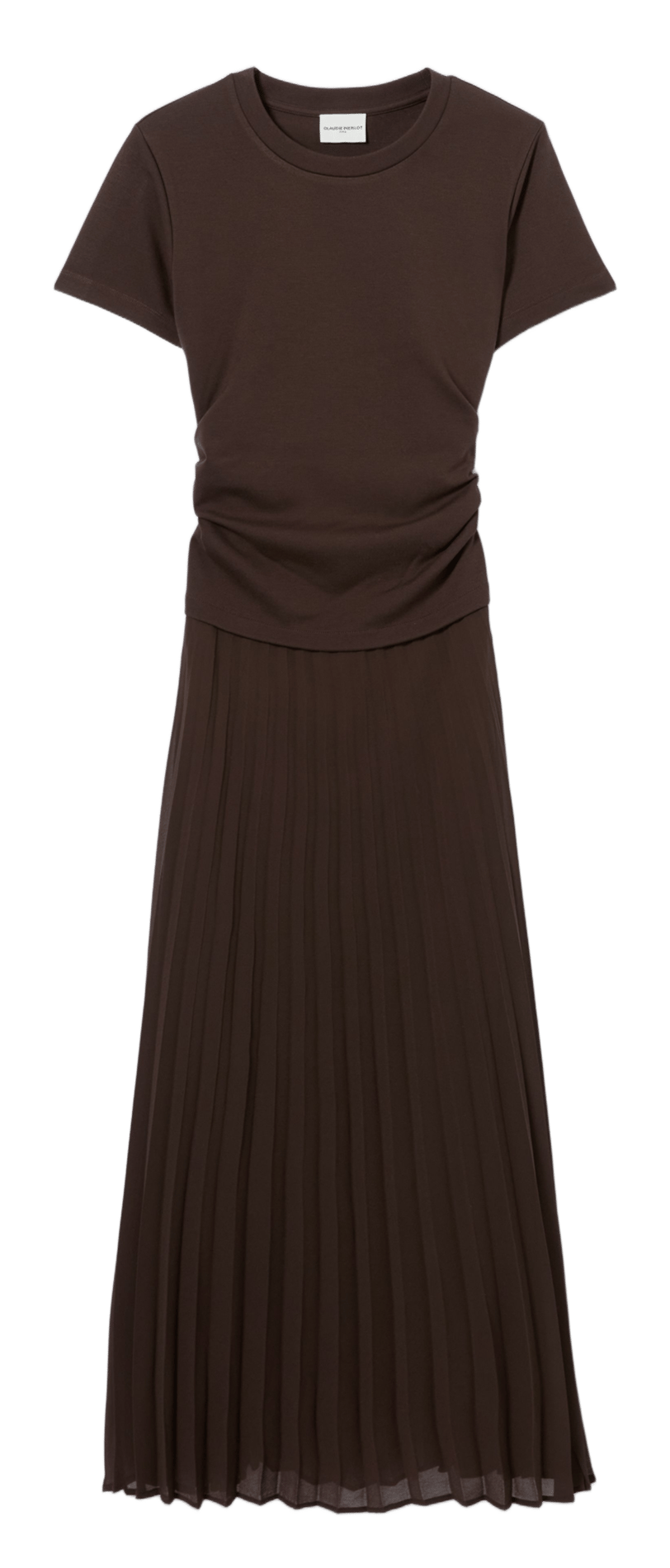 Langes Plisseekleid mit Rundhalsausschnitt CLAUDIE PIERLOT Braun