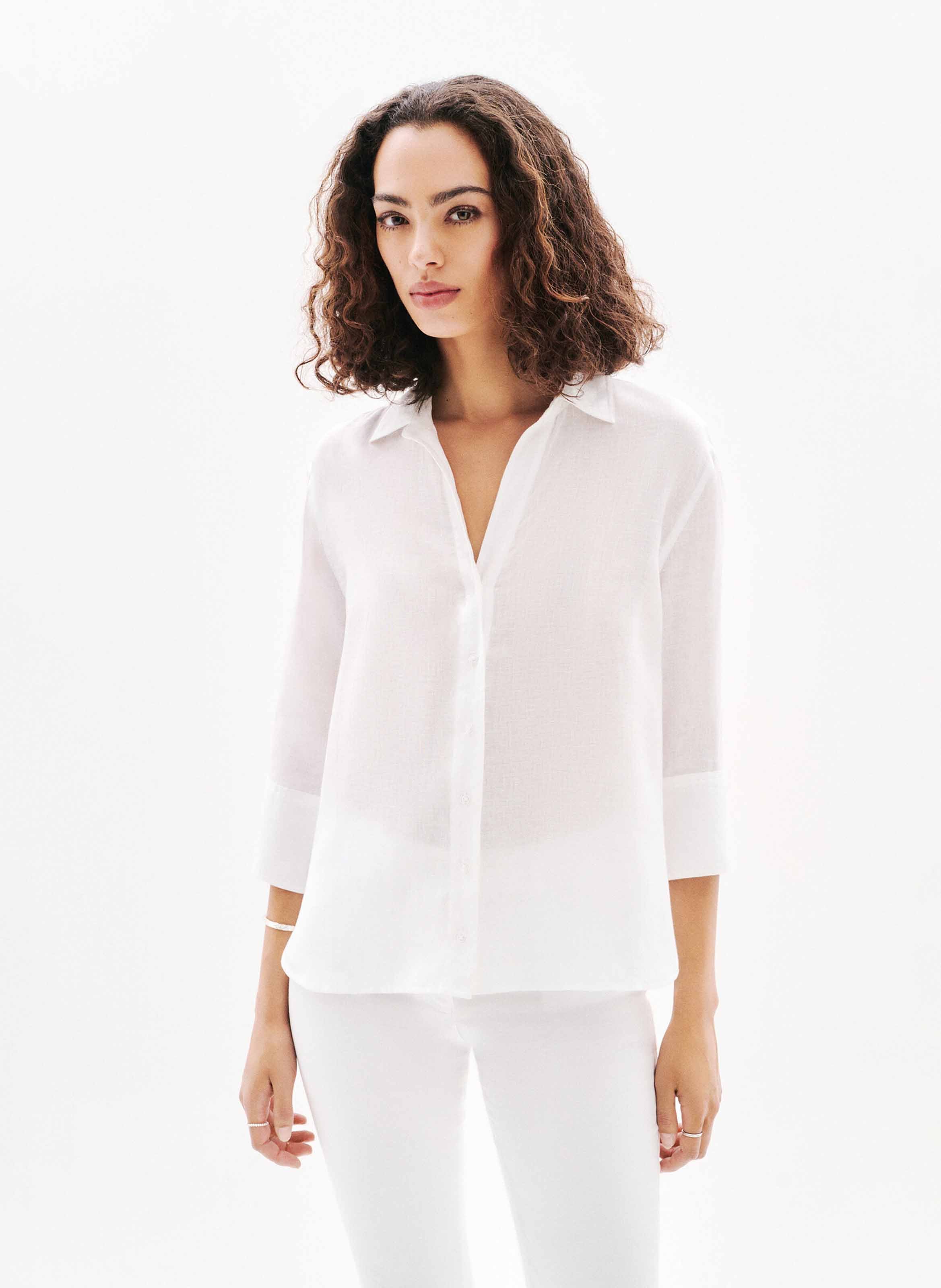 Straight linen shirt with classic collar CAROLL White