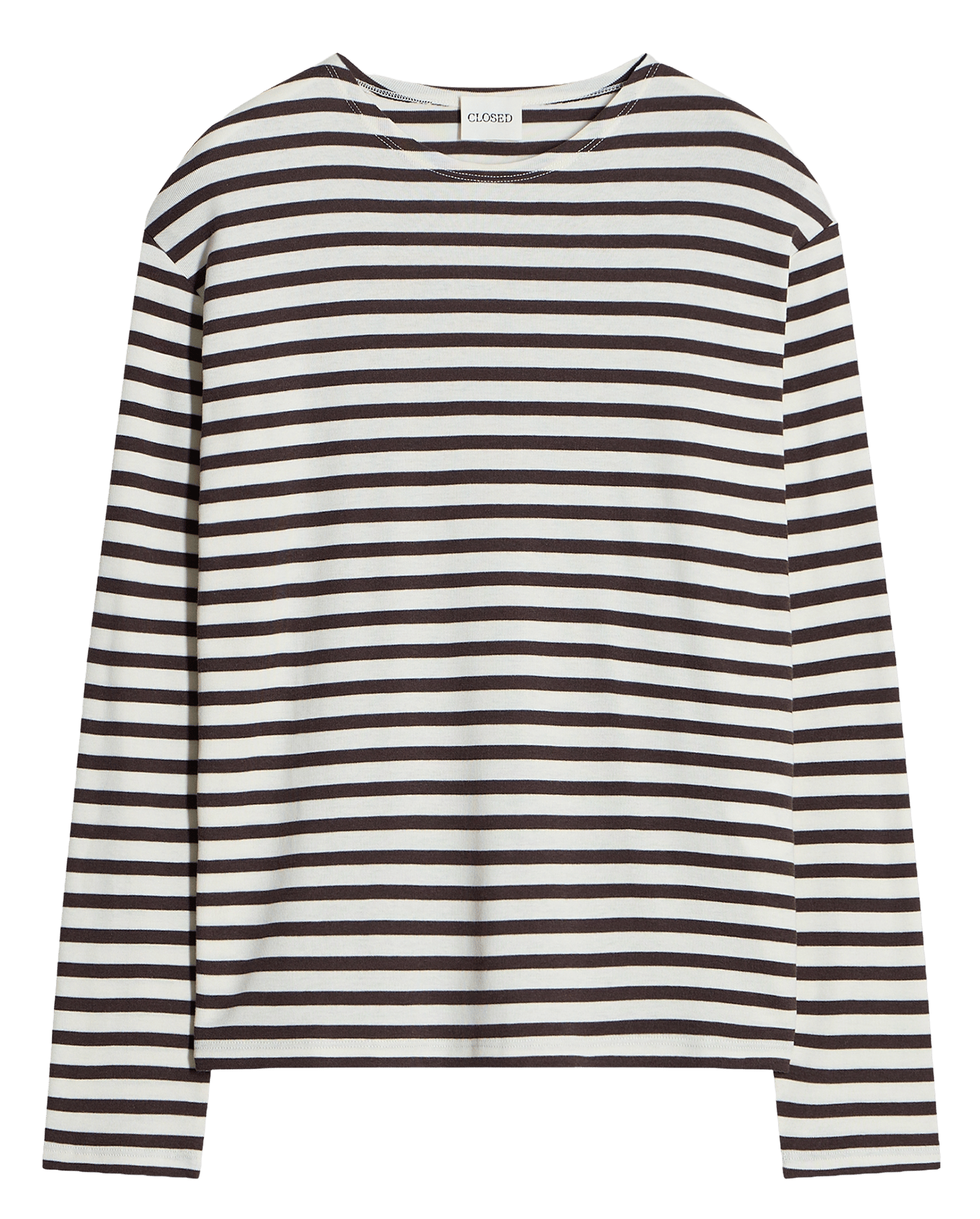 Round-neck striped cotton-blend T-shirt CLOSED Brown